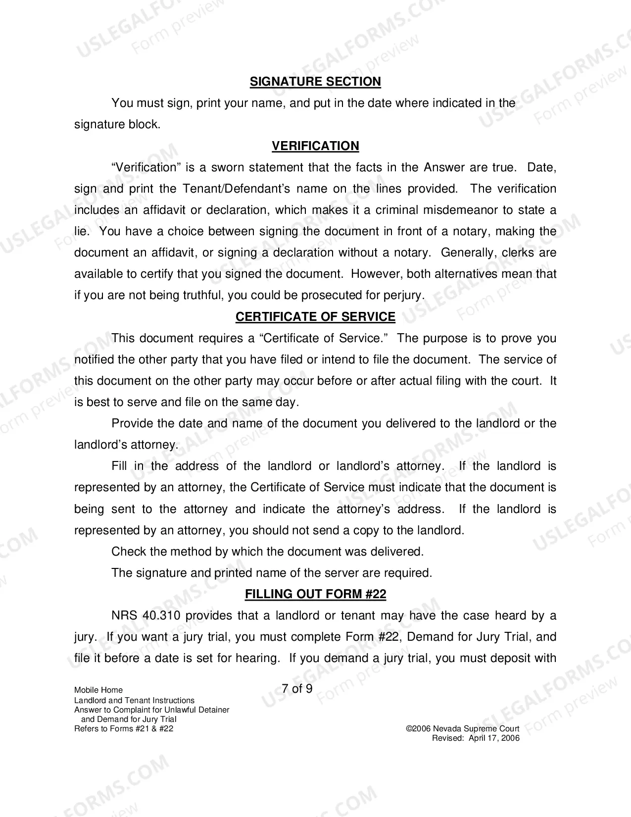 Preview Landlord-Tenant - Mobile Homes - Instructions for Forms 21-22