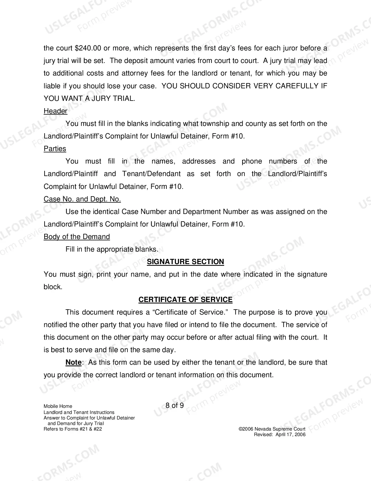 Preview Landlord-Tenant - Mobile Homes - Instructions for Forms 21-22