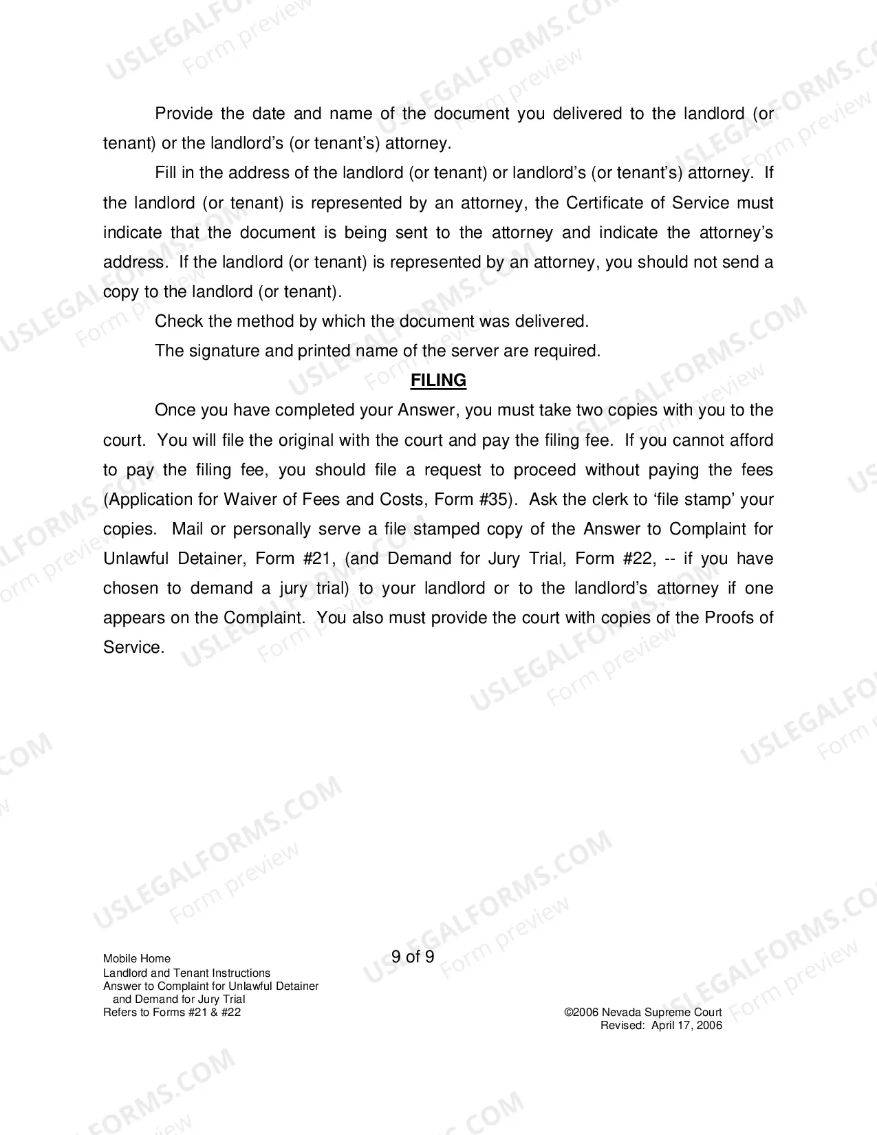 Preview Landlord-Tenant - Mobile Homes - Instructions for Forms 21-22