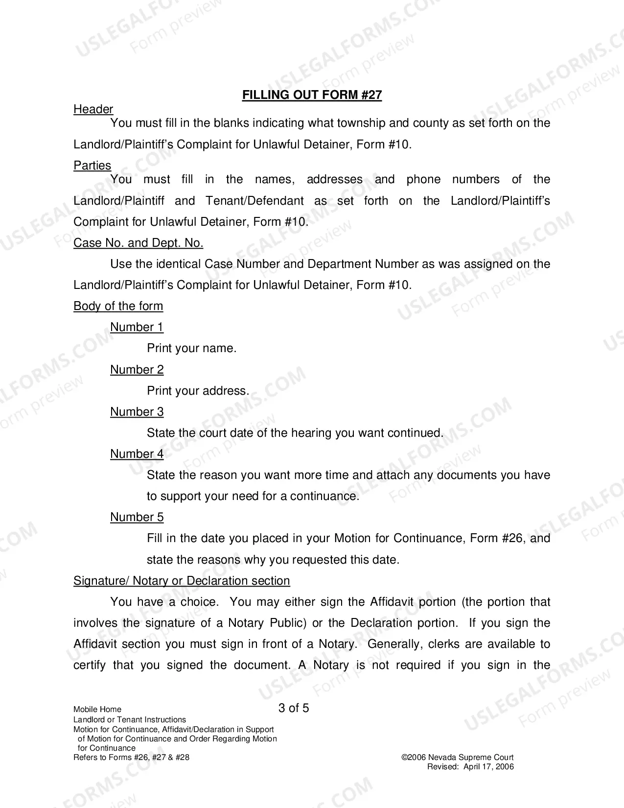 Preview Landlord-Tenant - Mobile Homes - Instructions for Forms 26-28
