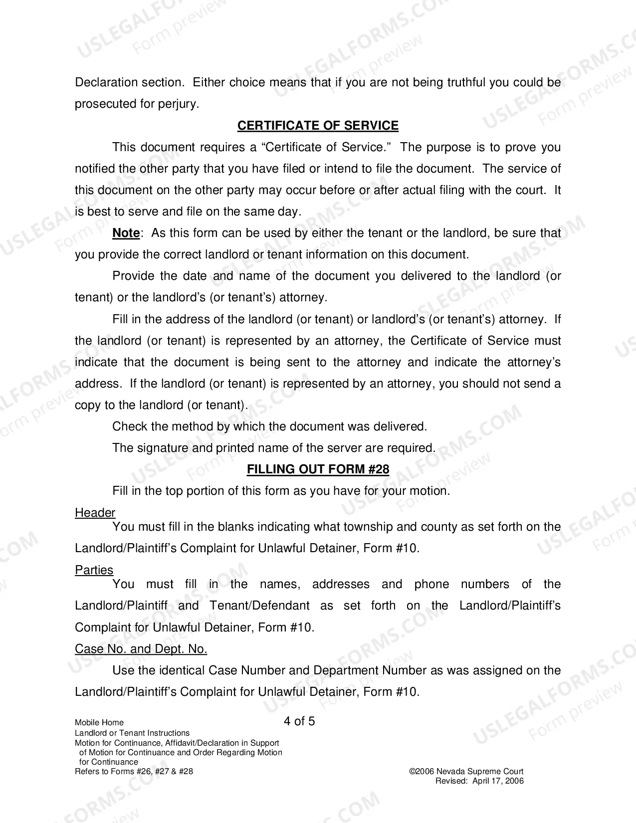 Preview Landlord-Tenant - Mobile Homes - Instructions for Forms 26-28
