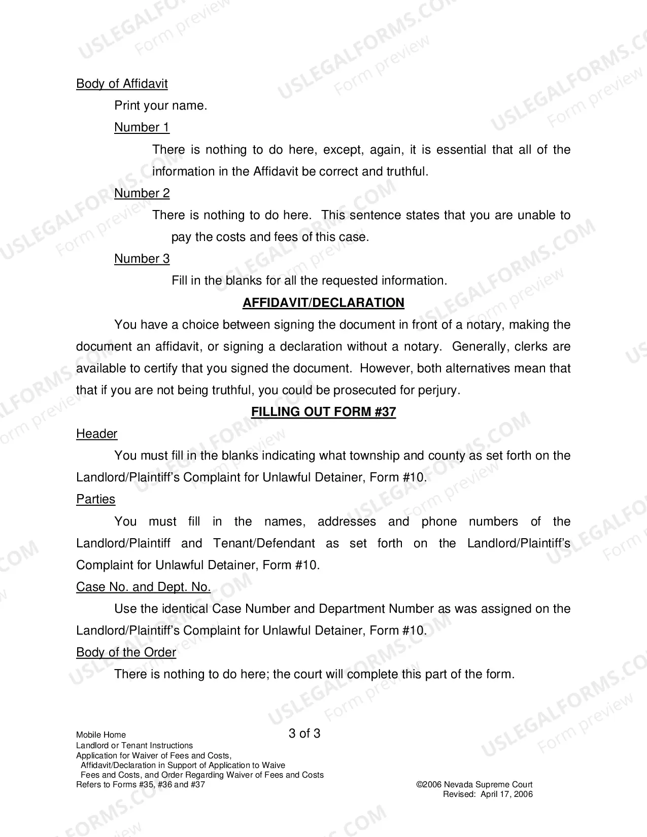 Preview Landlord-Tenant - Mobile Homes - Instructions for Forms 35-37
