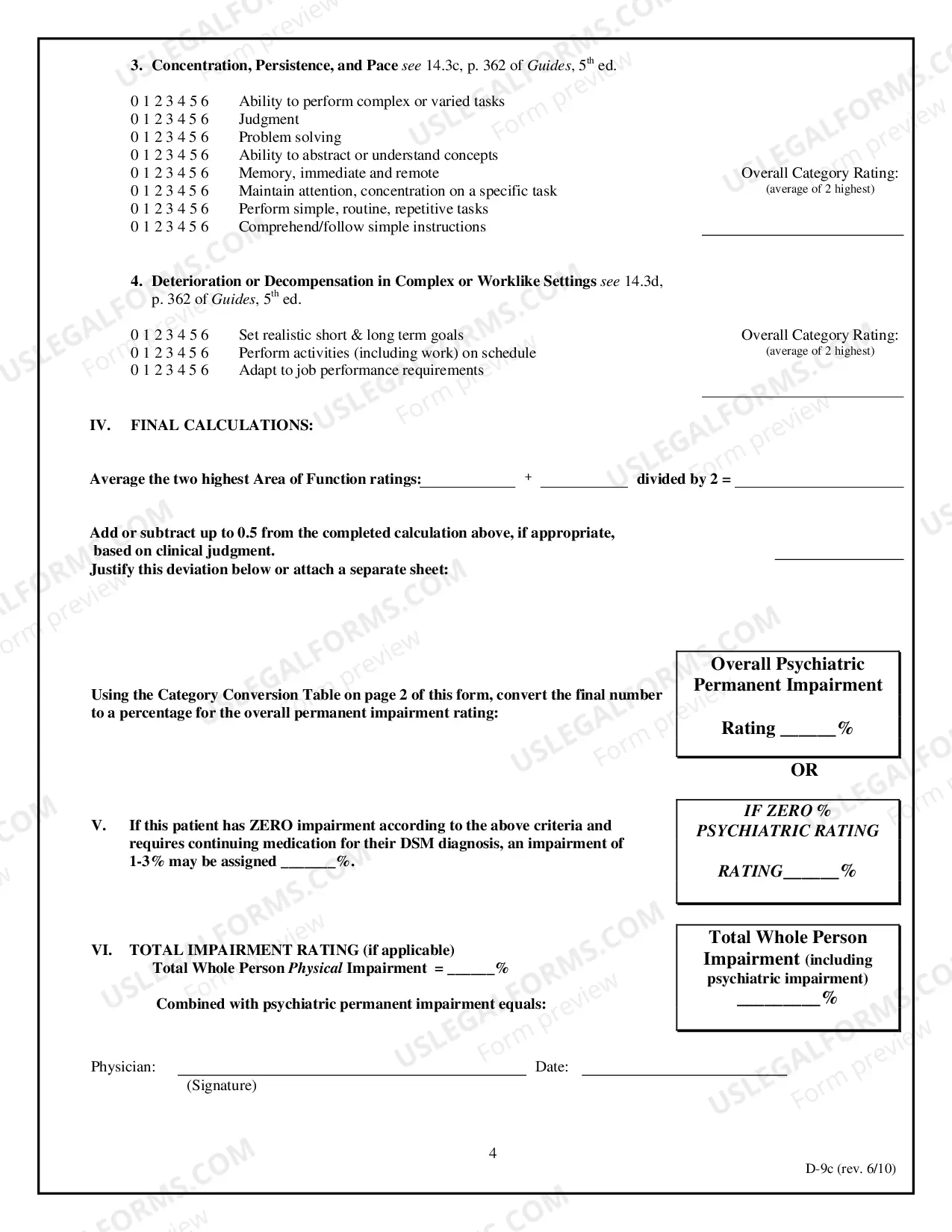 Preview Permanent Work Related Mental Impairment Rating Report Work Sheet