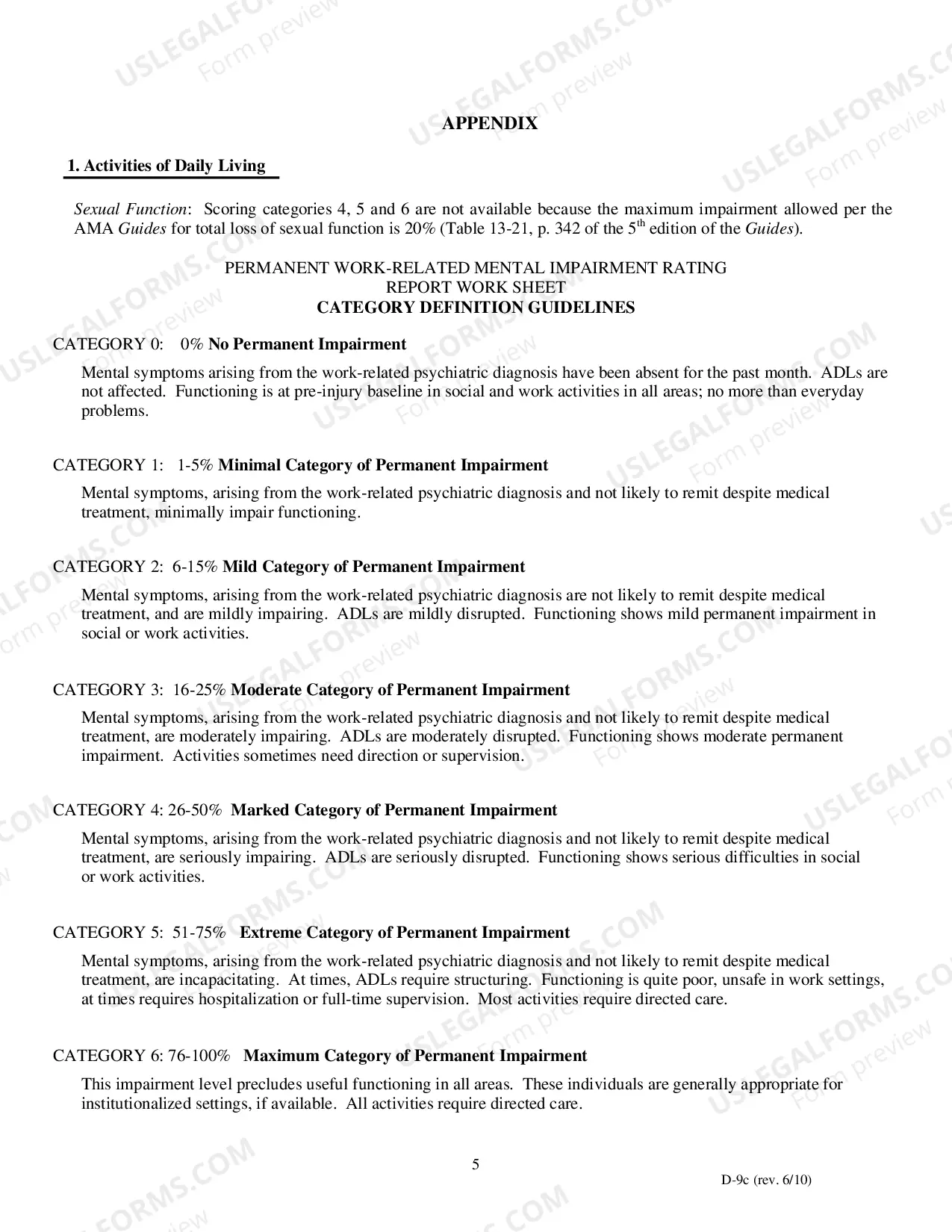 Preview Permanent Work Related Mental Impairment Rating Report Work Sheet