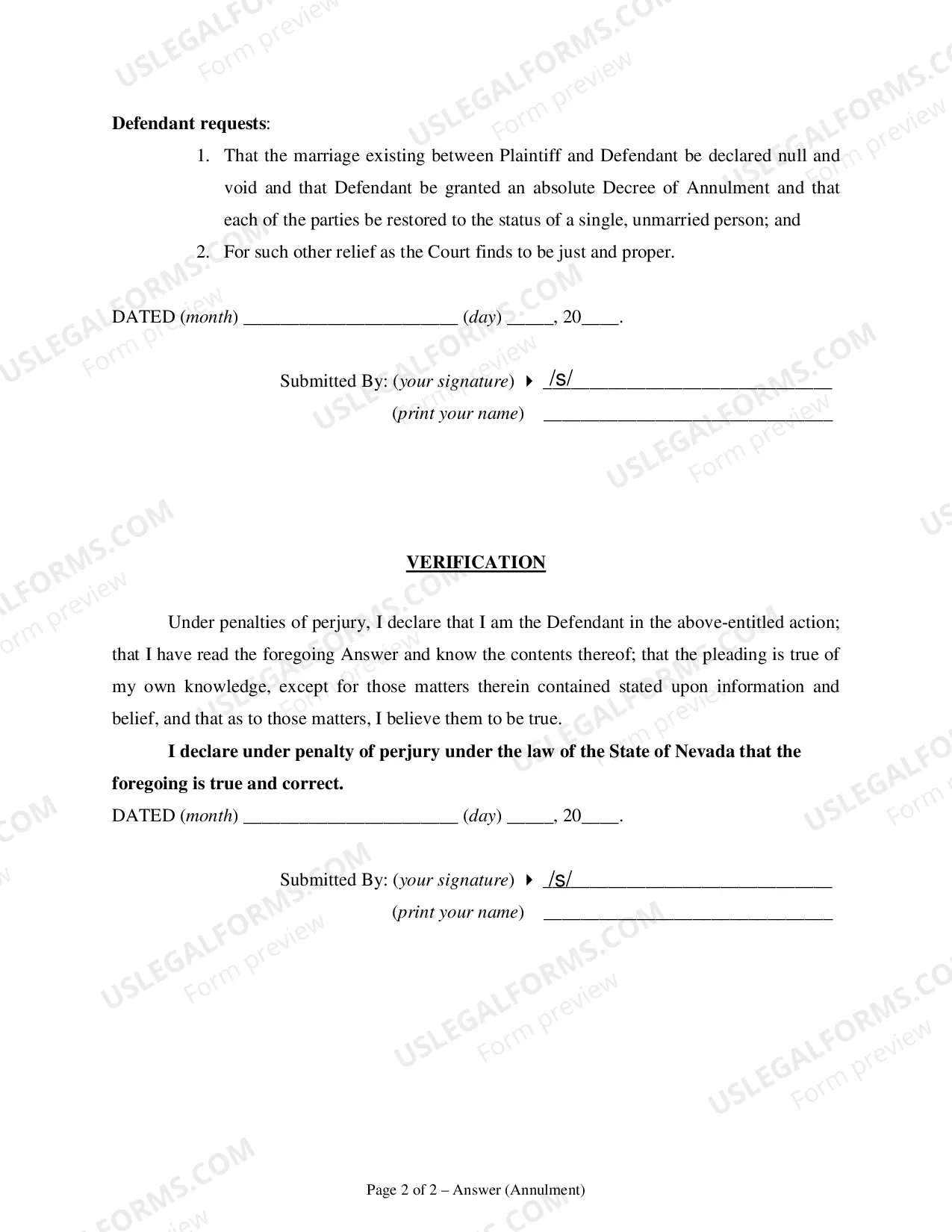 Preview Answer to Complaint for Annulment - Clark County