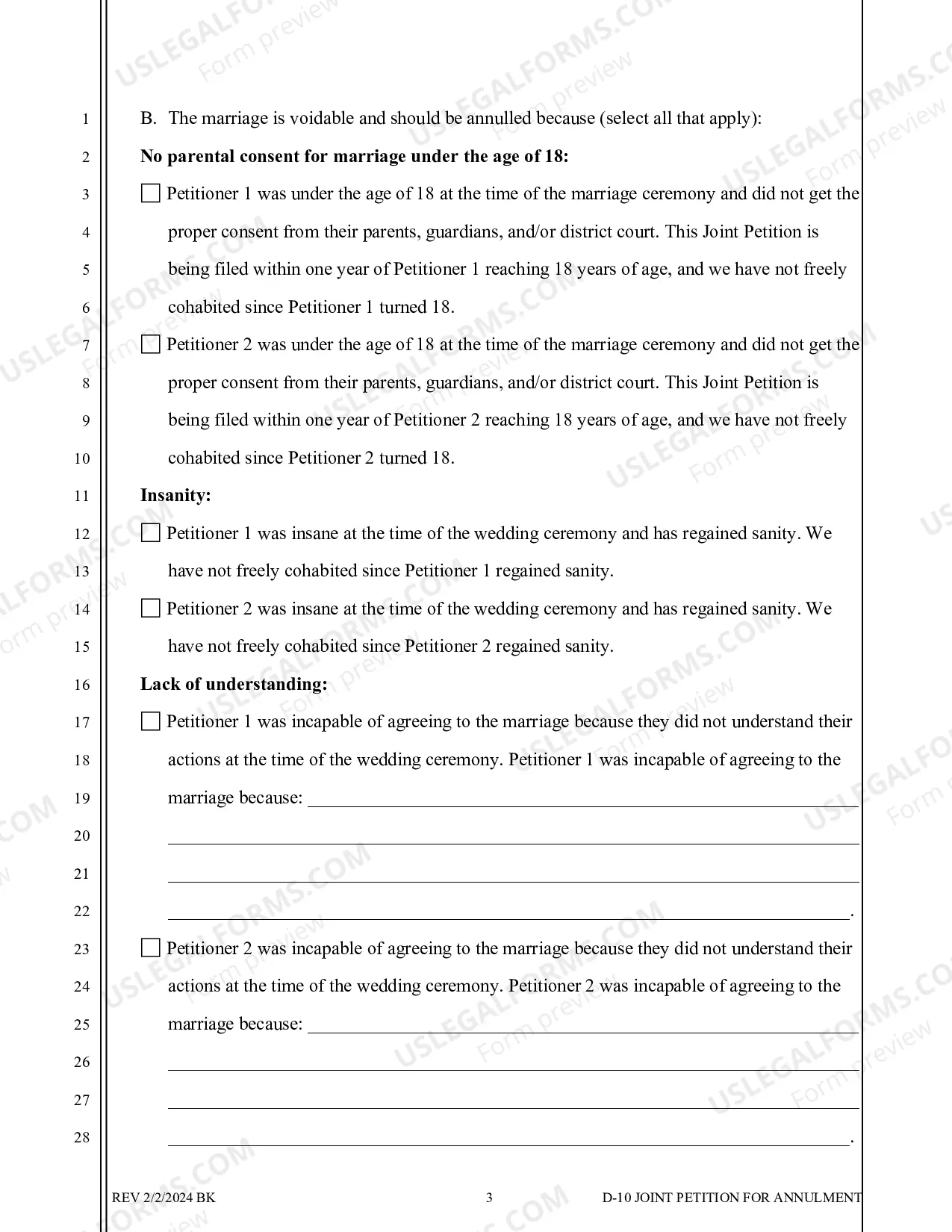 Preview Joint Petition for Summary Annulment - No Children - Washoe County
