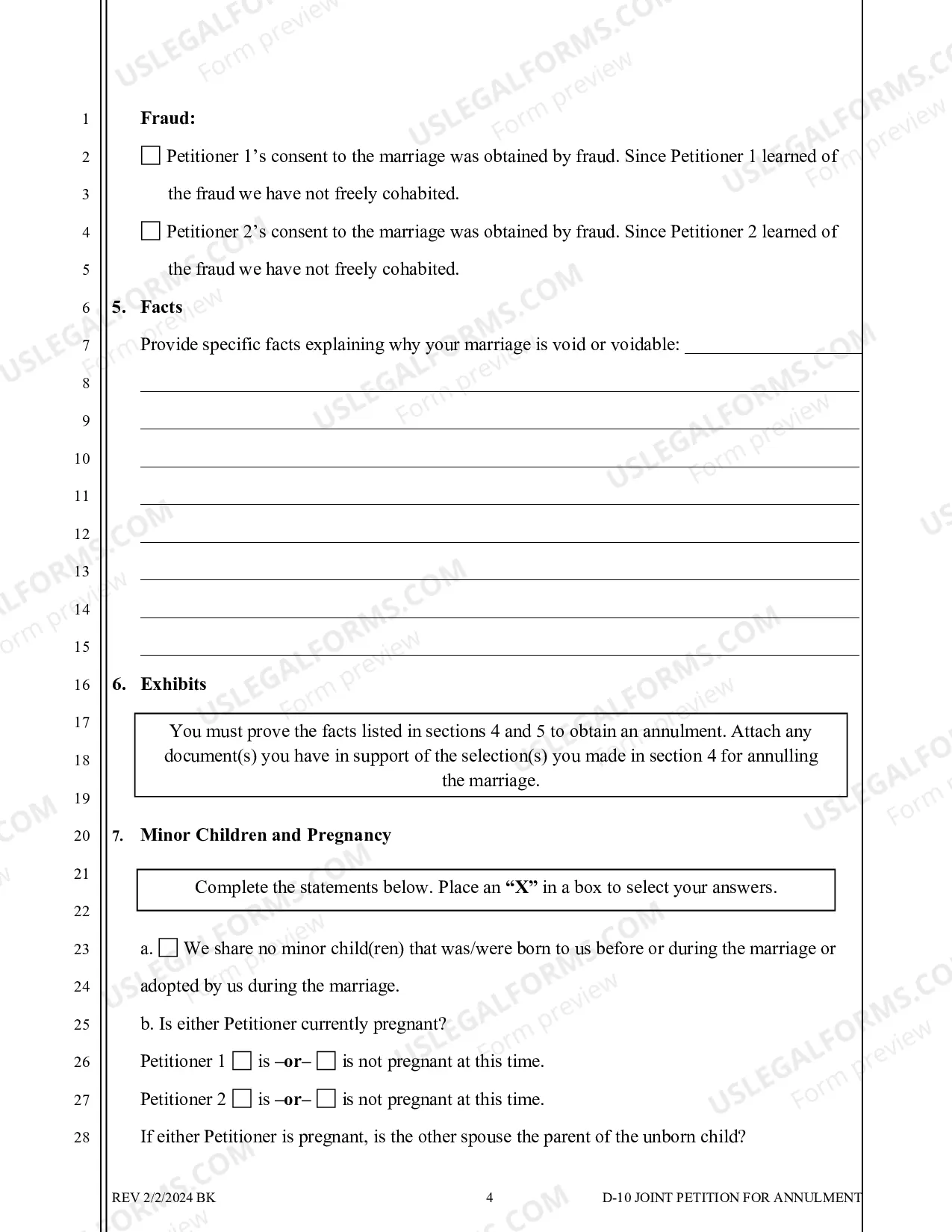Preview Joint Petition for Summary Annulment - No Children - Washoe County