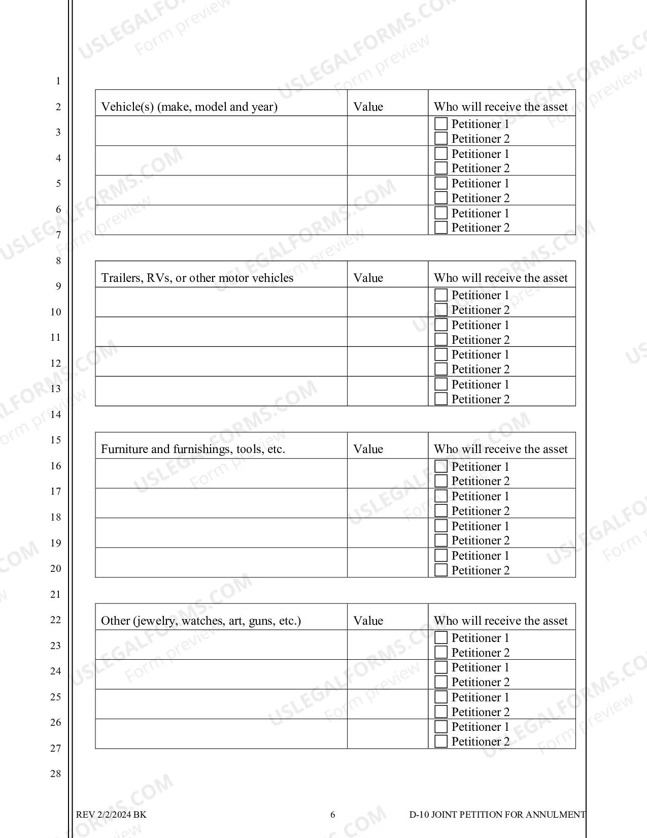 Preview Joint Petition for Summary Annulment - No Children - Washoe County