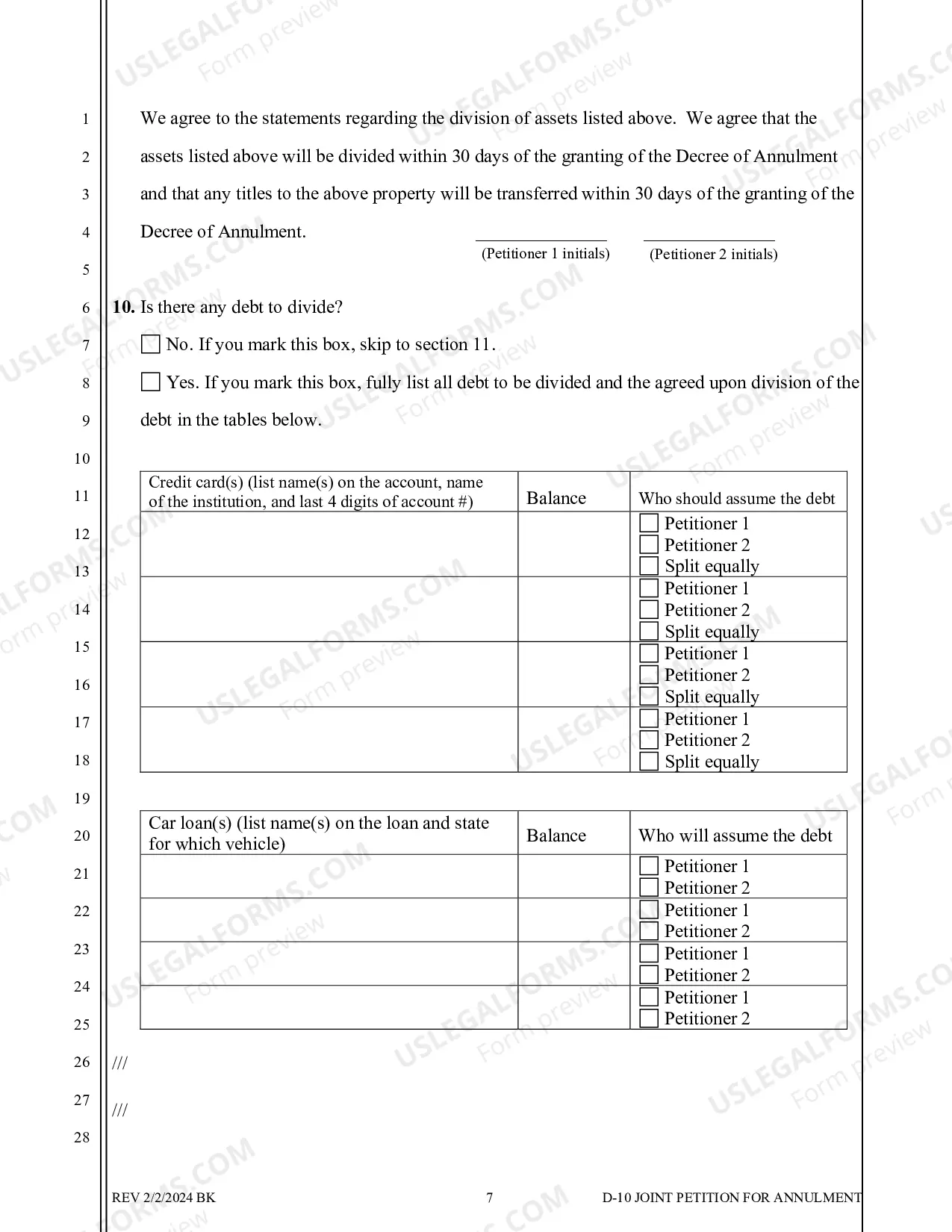 Preview Joint Petition for Summary Annulment - No Children - Washoe County