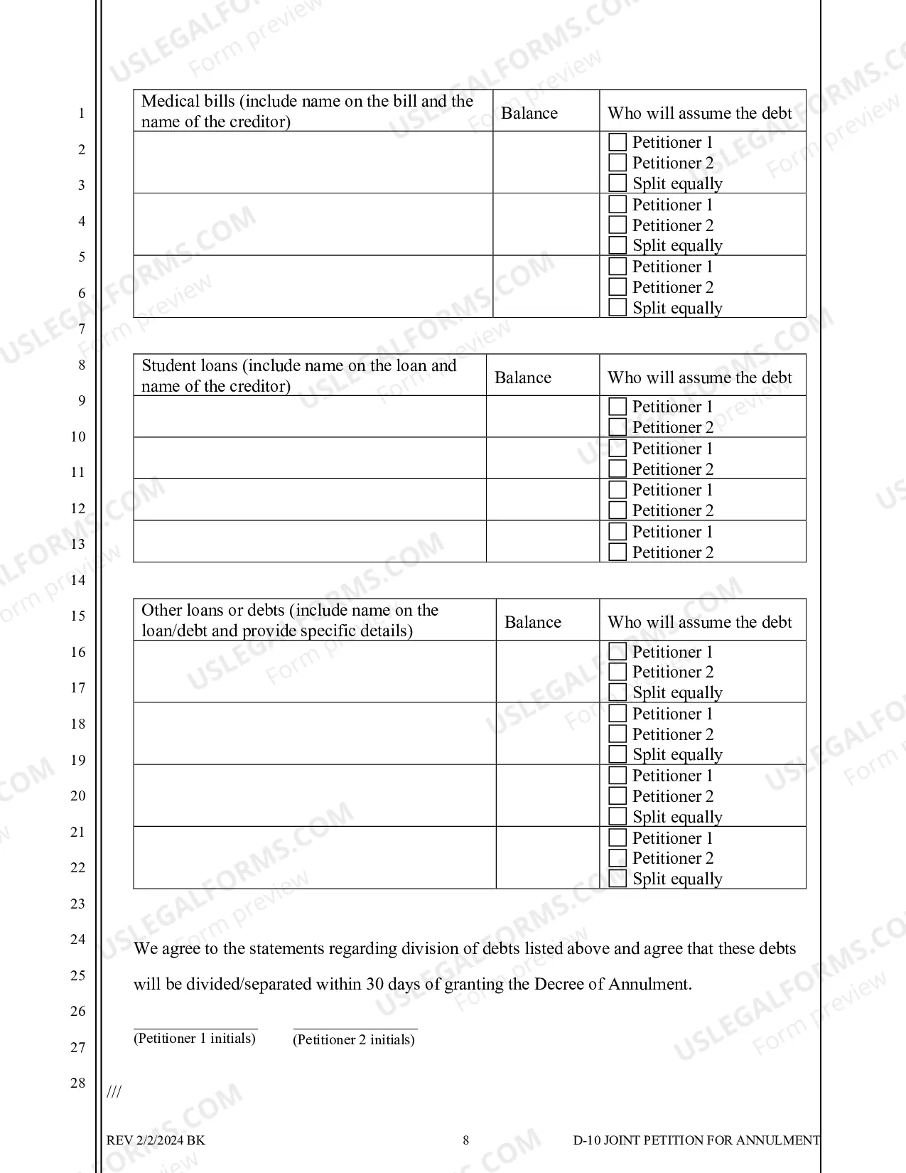 Preview Joint Petition for Summary Annulment - No Children - Washoe County