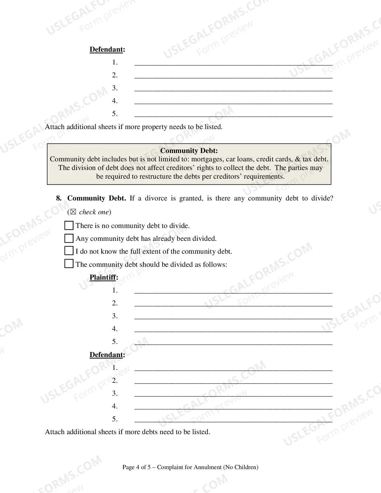 Preview Complaint for Annulment or in the Alternative Divorce - No Children