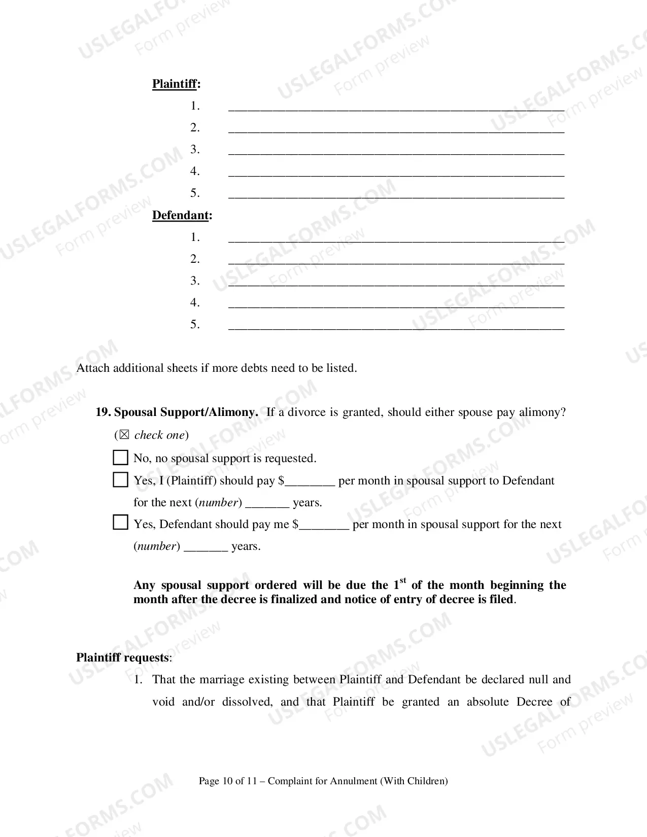 Preview Complaint for Annulment or in the Alternative Divorce and UCCJEA Declaration - With Children