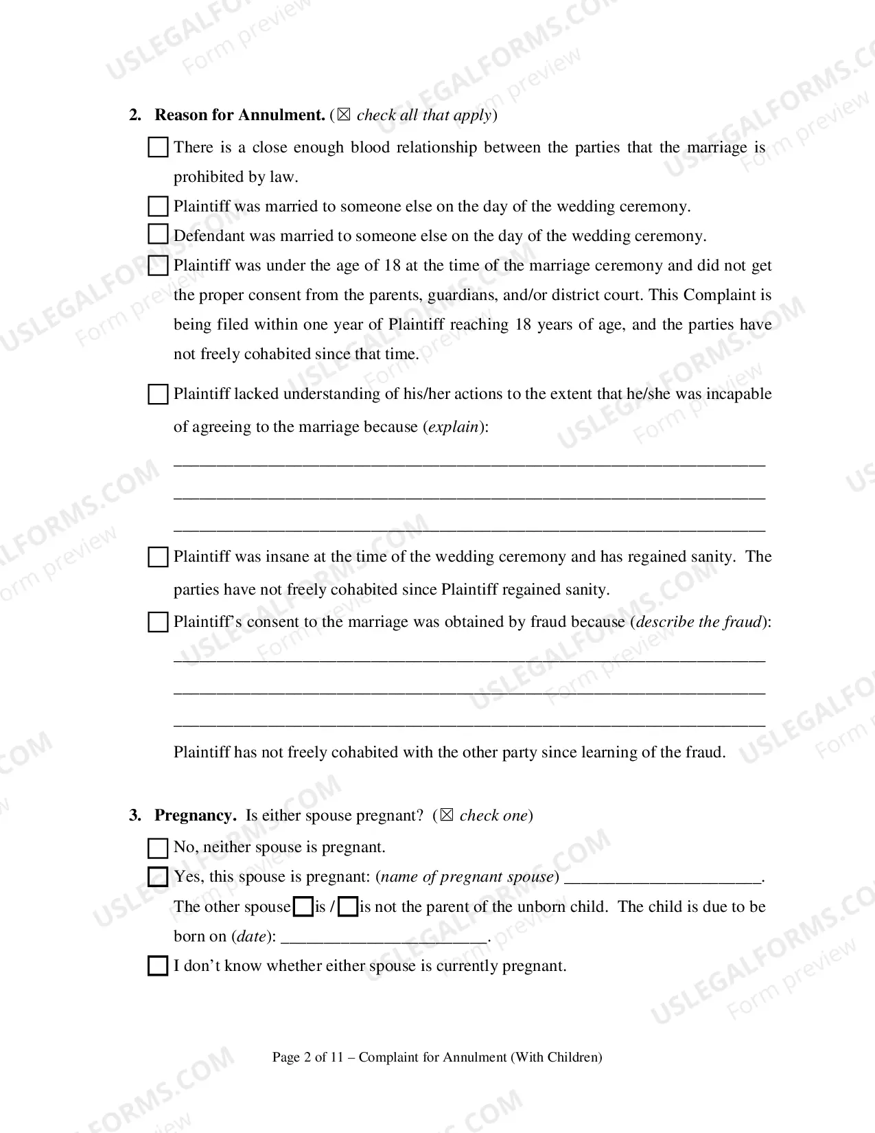 Preview Complaint for Annulment or in the Alternative Divorce and UCCJEA Declaration - With Children