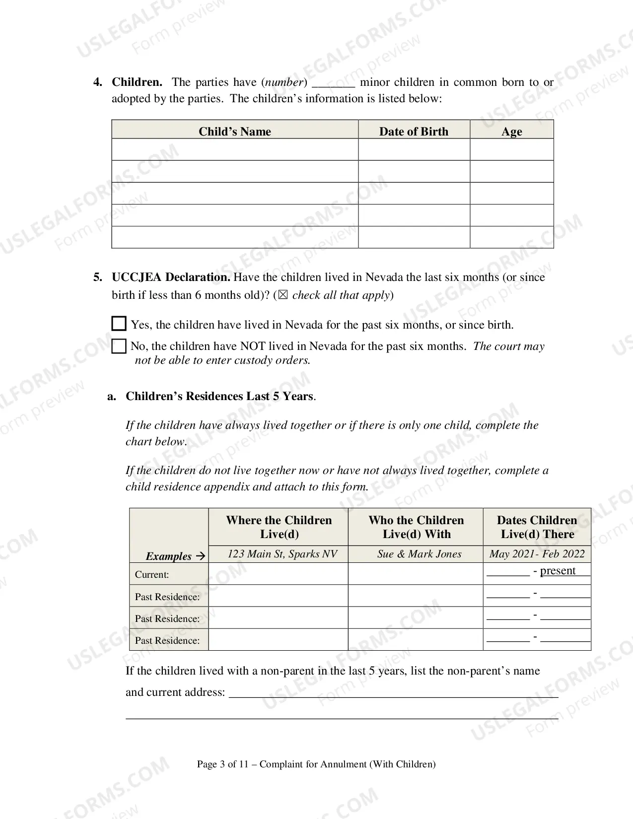 Preview Complaint for Annulment or in the Alternative Divorce and UCCJEA Declaration - With Children