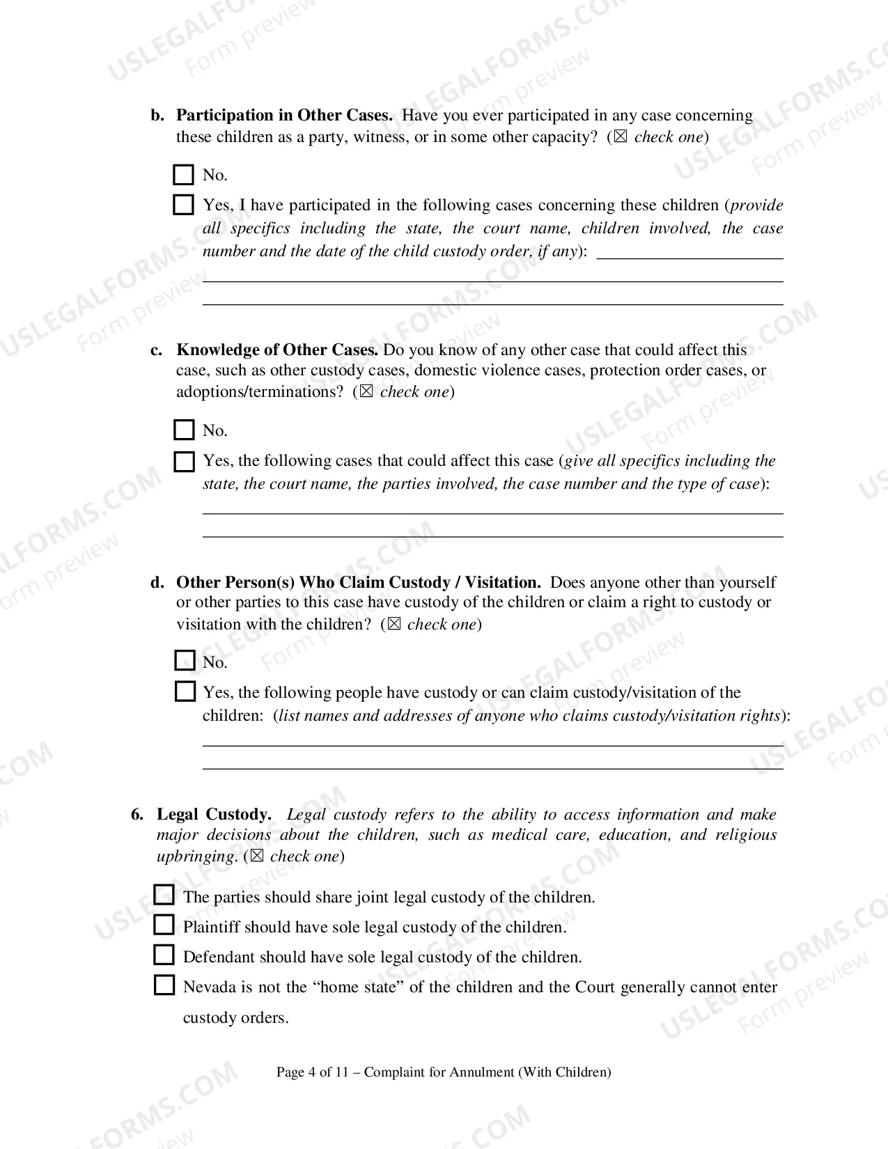 Preview Complaint for Annulment or in the Alternative Divorce and UCCJEA Declaration - With Children