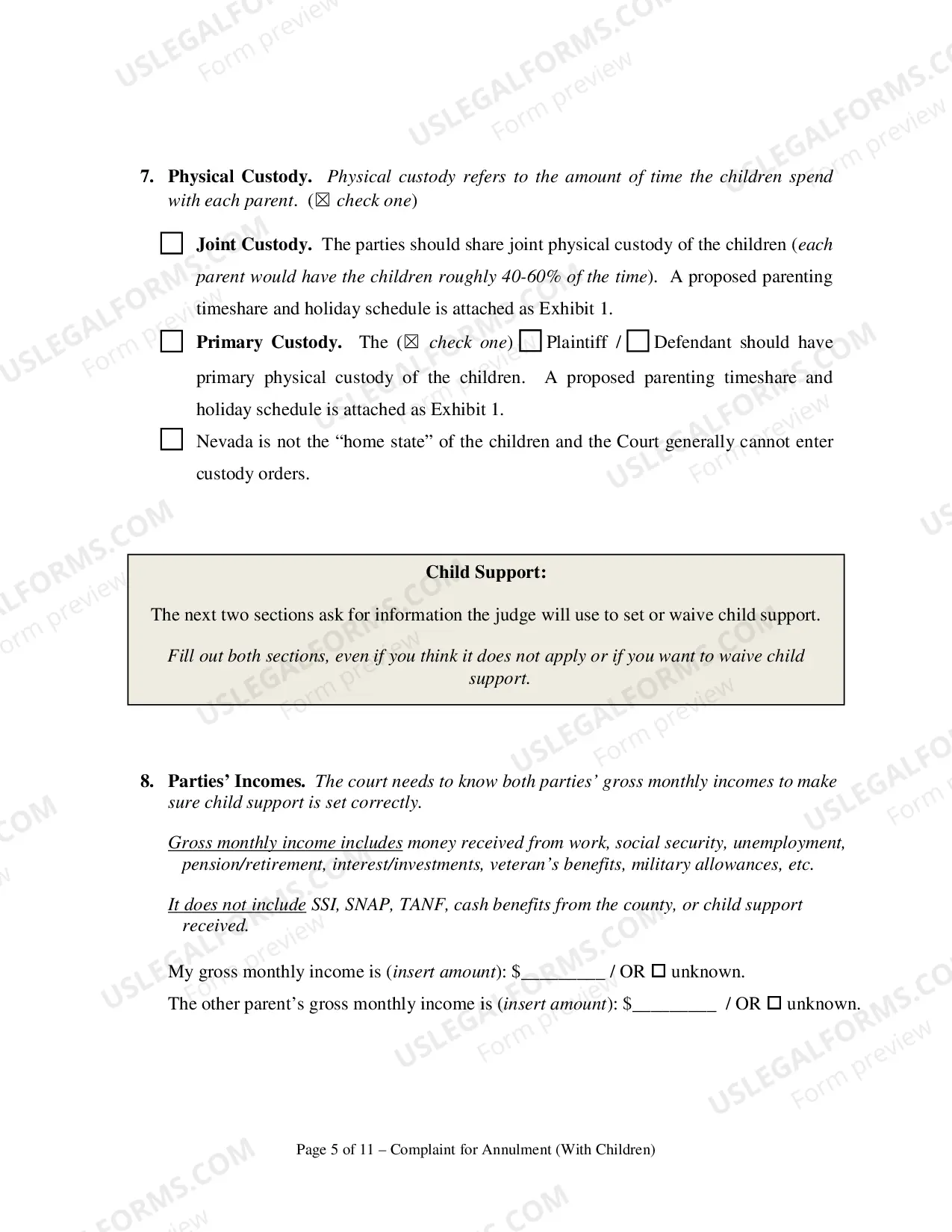 Preview Complaint for Annulment or in the Alternative Divorce and UCCJEA Declaration - With Children