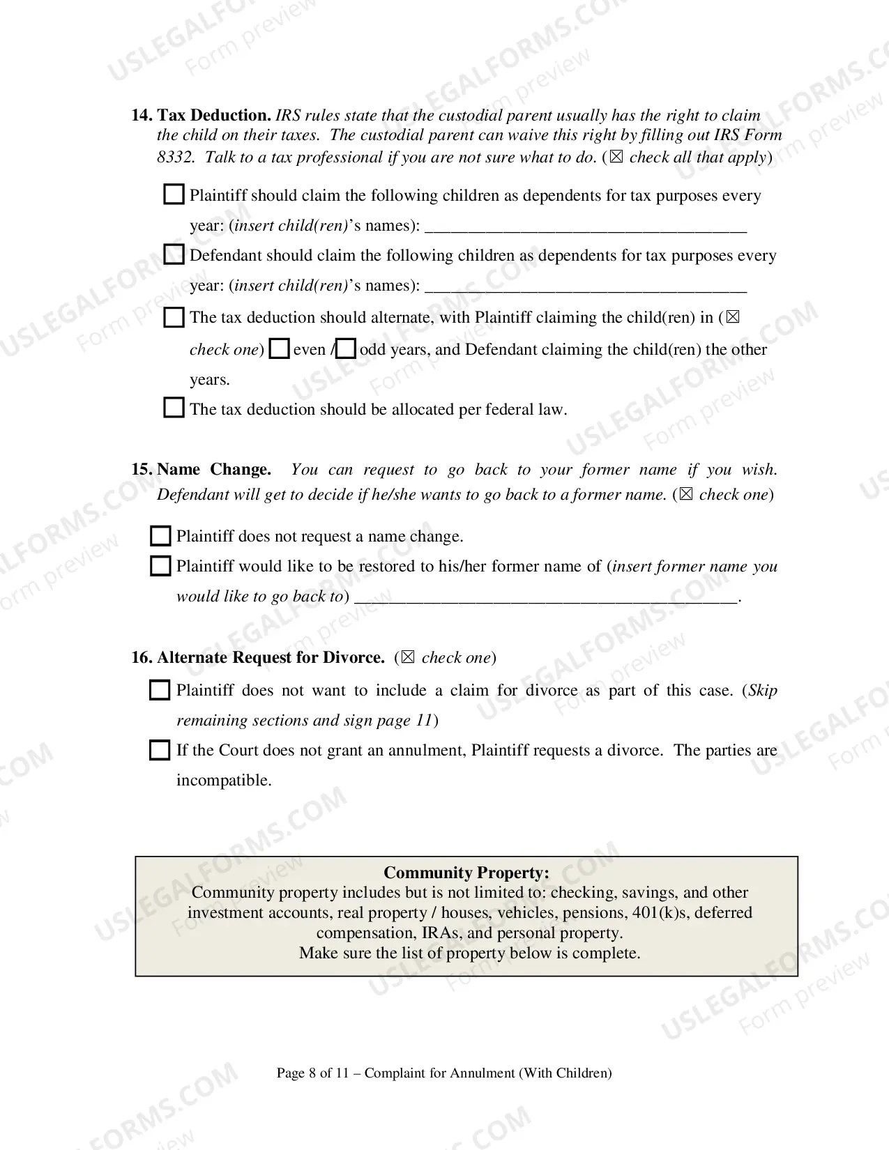 Preview Complaint for Annulment or in the Alternative Divorce and UCCJEA Declaration - With Children