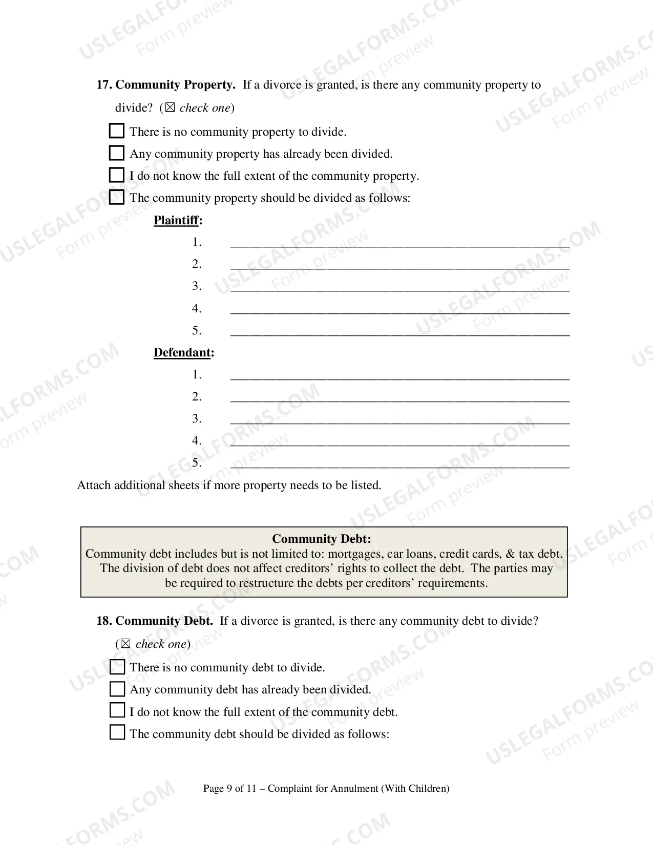 Preview Complaint for Annulment or in the Alternative Divorce and UCCJEA Declaration - With Children