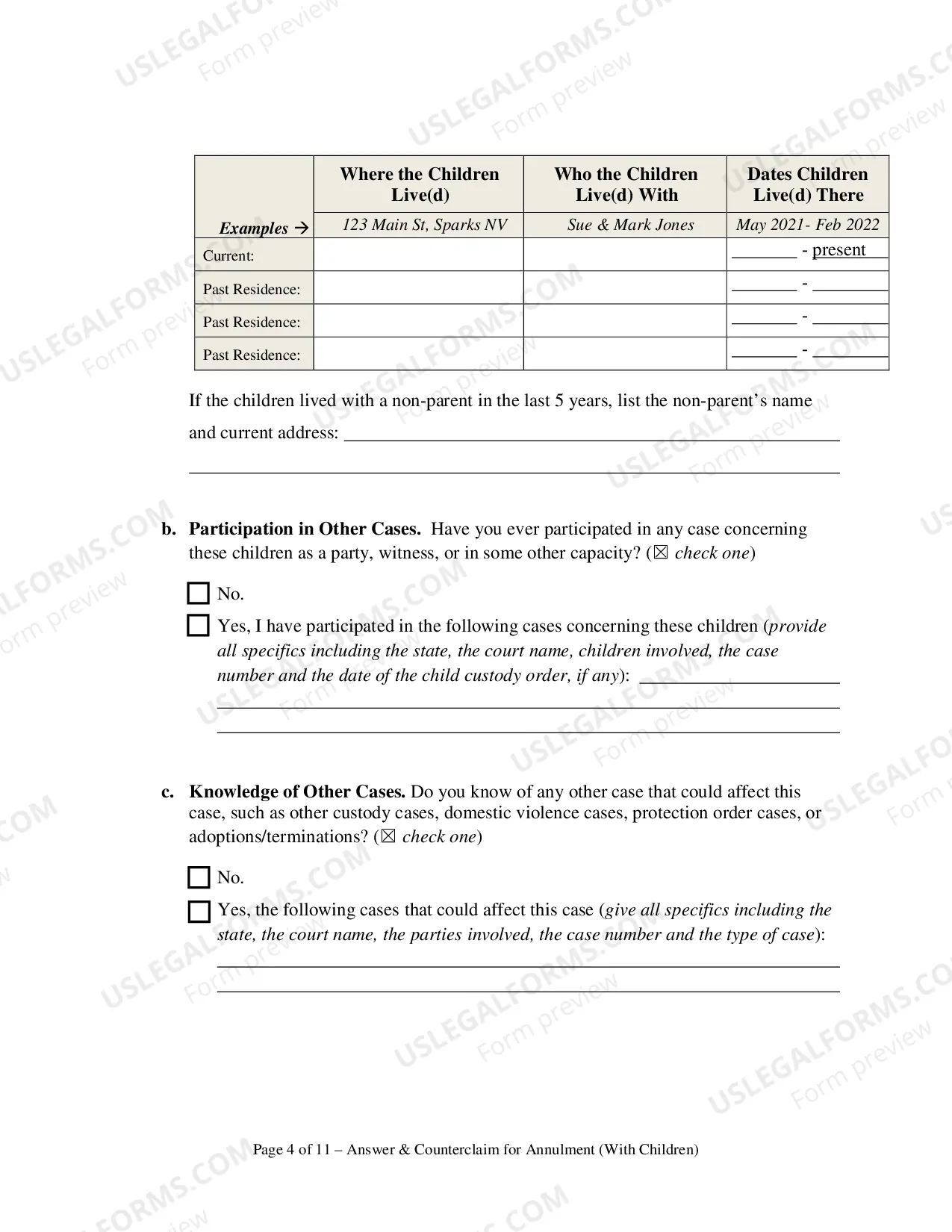 Preview Answer and Counterclaim for Annulment or in the Alternative for Divorce and UCCJEA Declaration - With Children