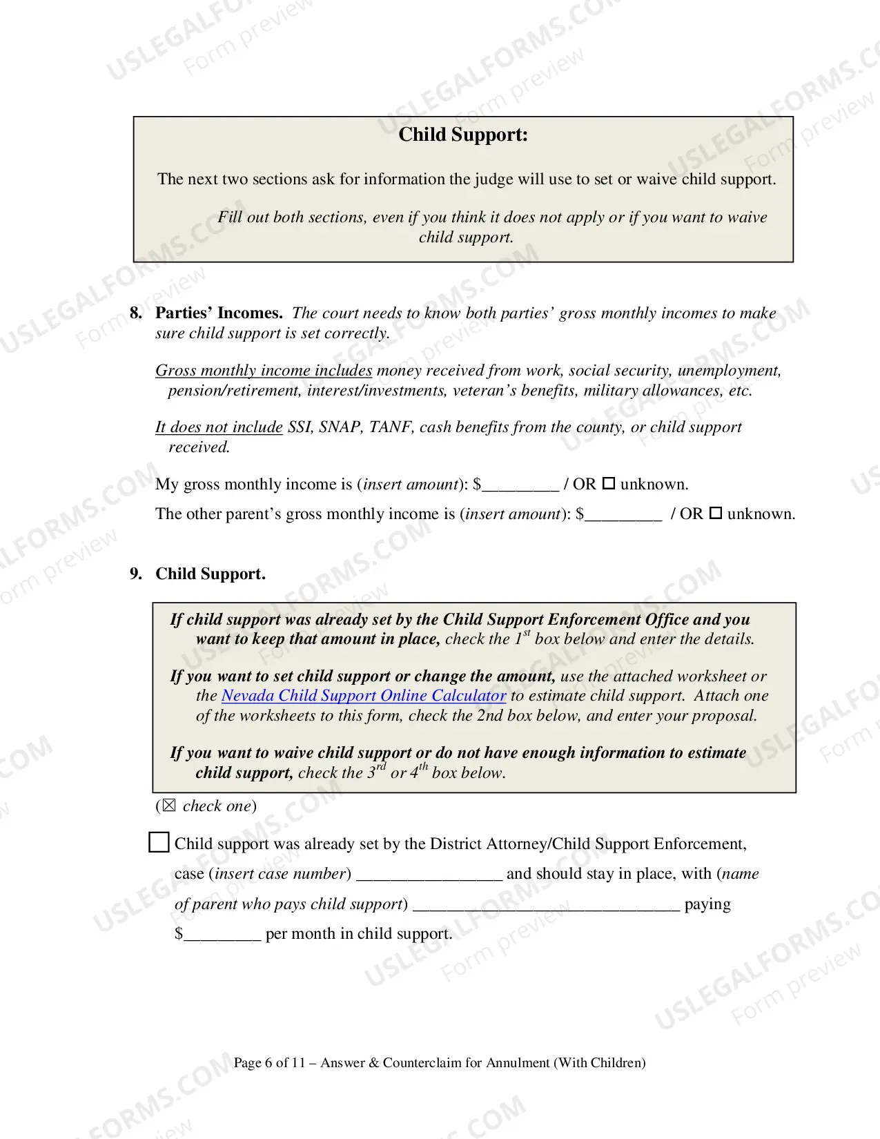 Preview Answer and Counterclaim for Annulment or in the Alternative for Divorce and UCCJEA Declaration - With Children