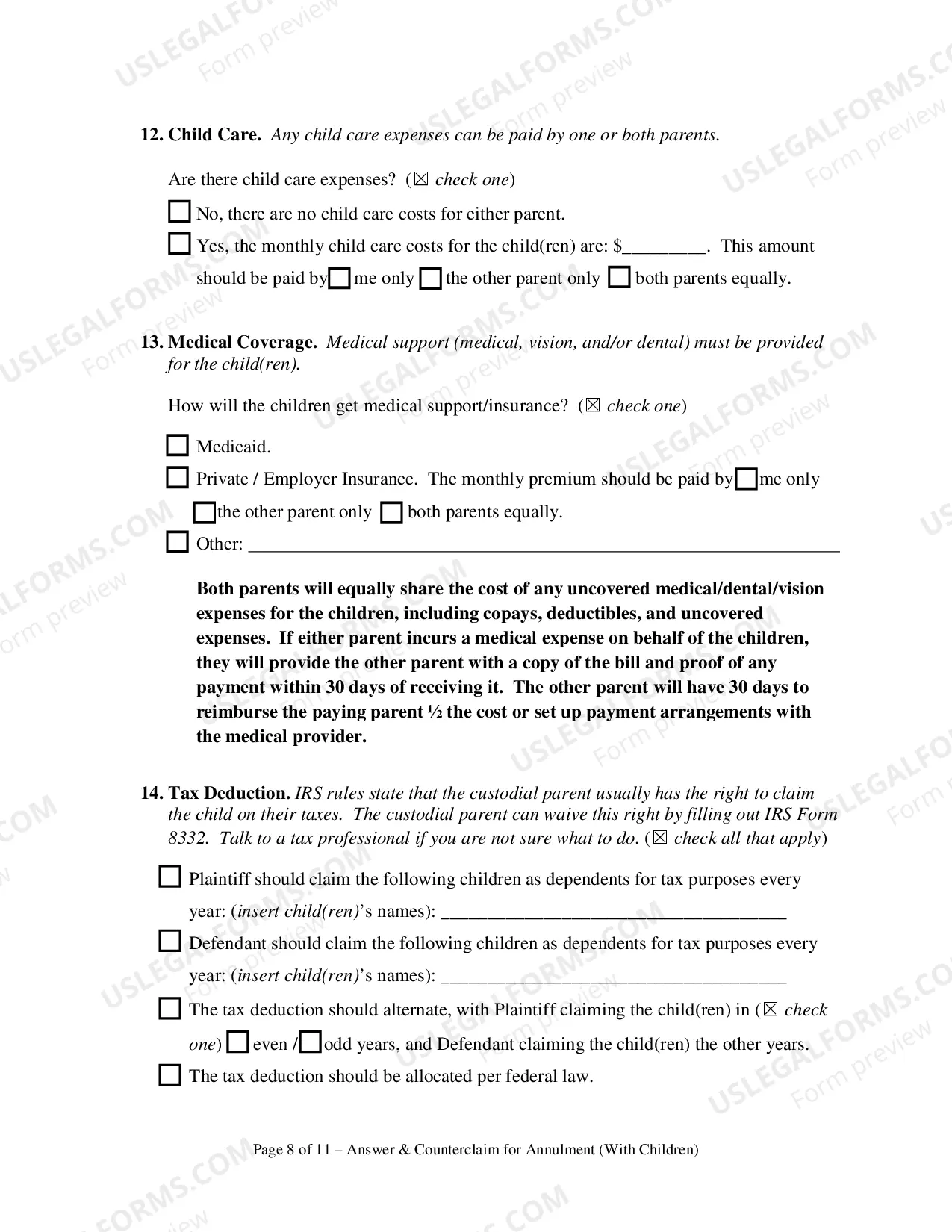 Preview Answer and Counterclaim for Annulment or in the Alternative for Divorce and UCCJEA Declaration - With Children