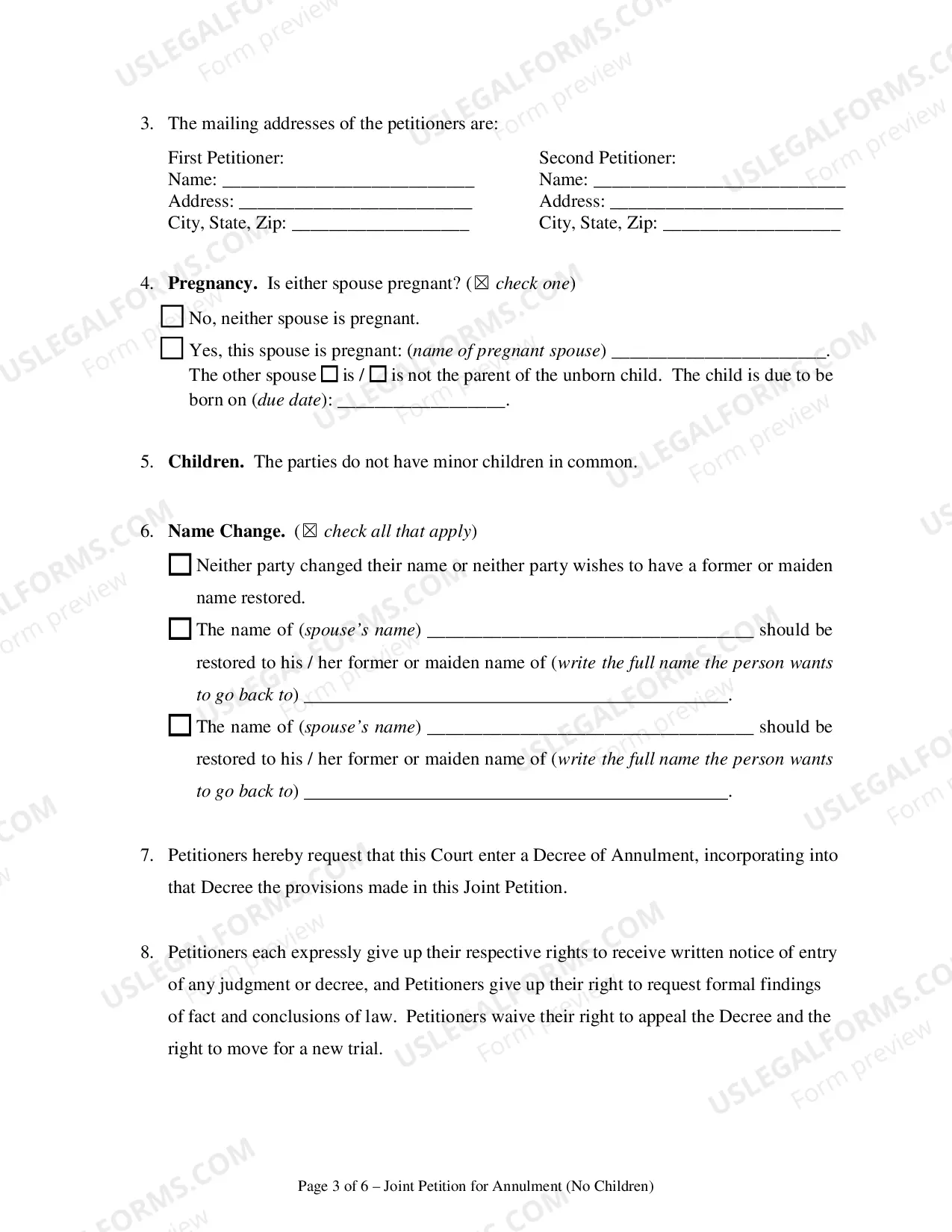 Preview Joint Petition for Annulment - No Children