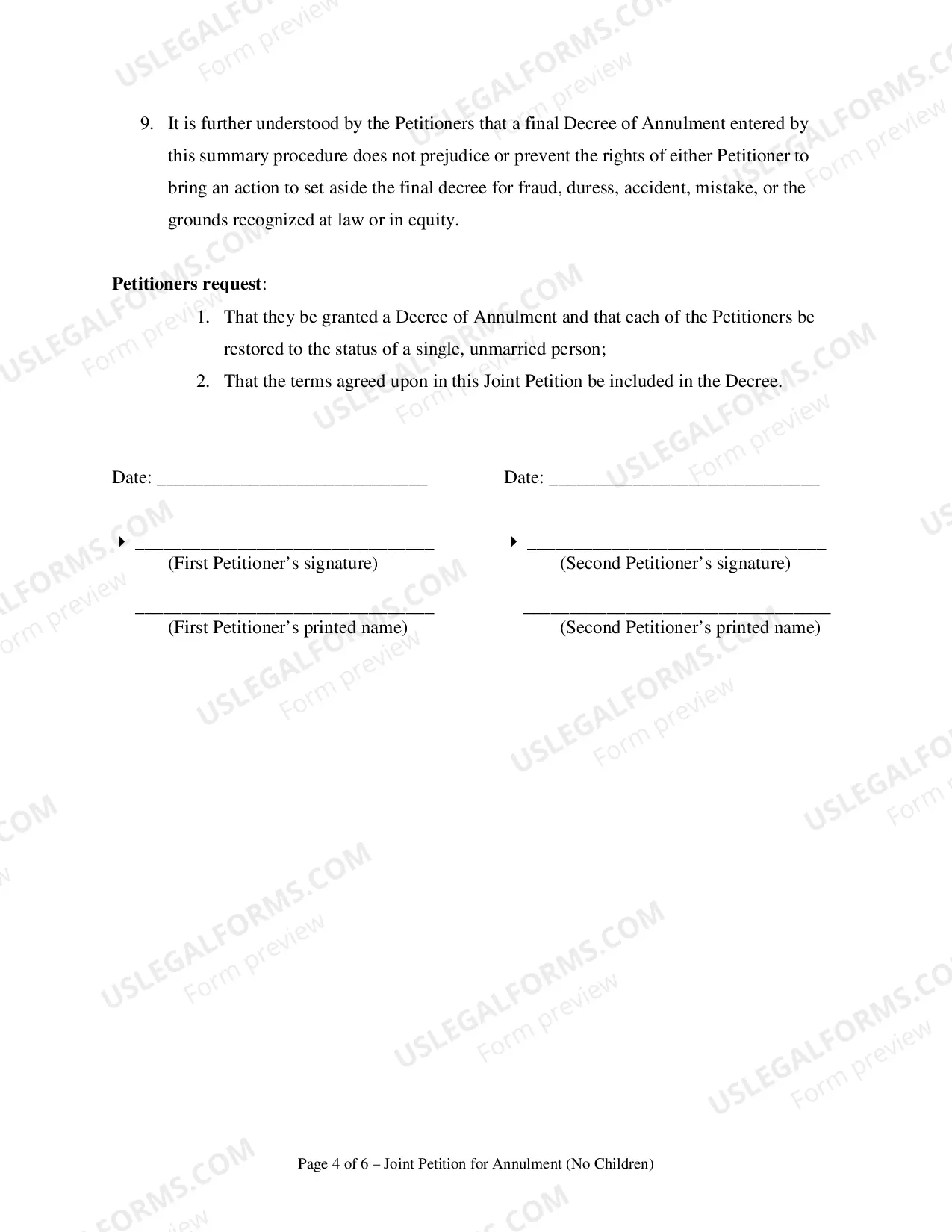 Preview Joint Petition for Annulment - No Children