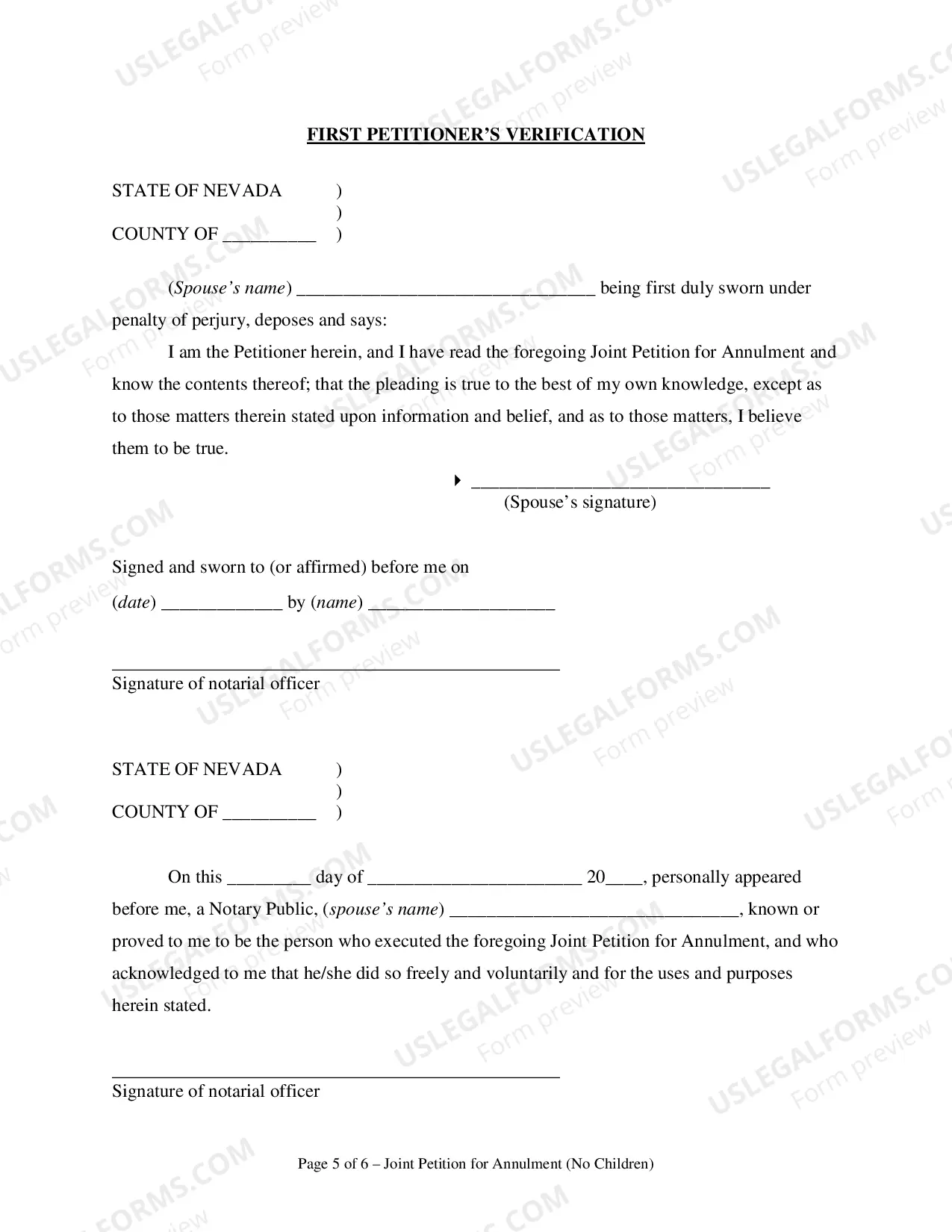 Preview Joint Petition for Annulment - No Children