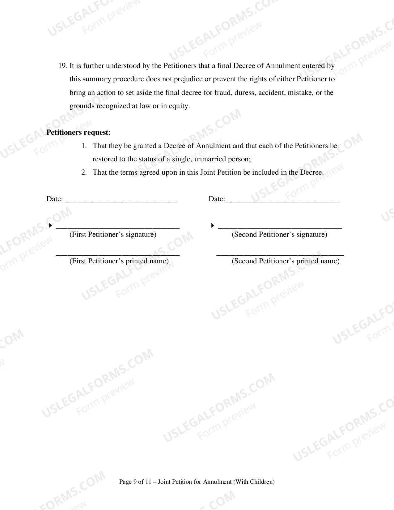 Preview Joint Petition for Annulment and UCCJEA Declaration - With Children