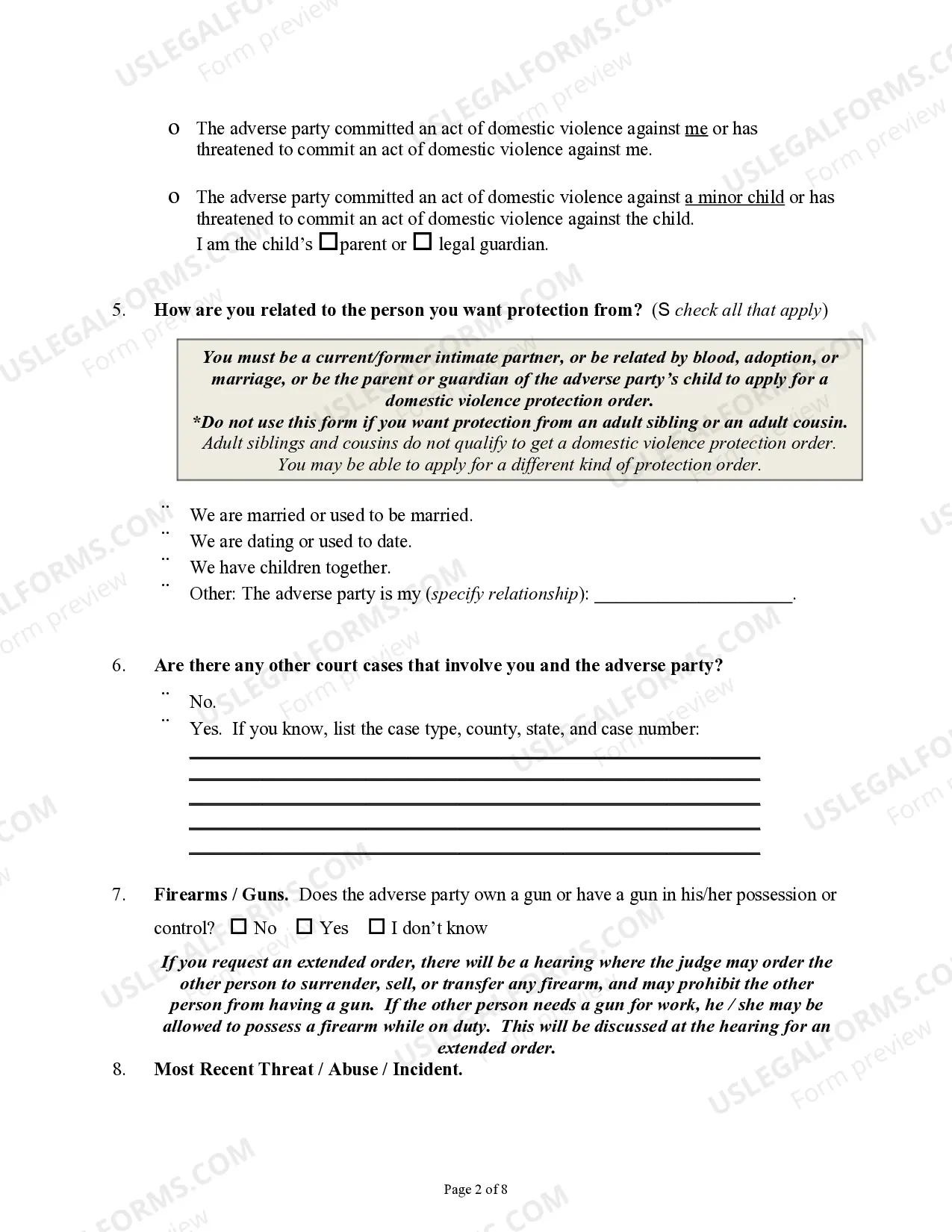 Preview Application for Protection Order Against Domestic Violence