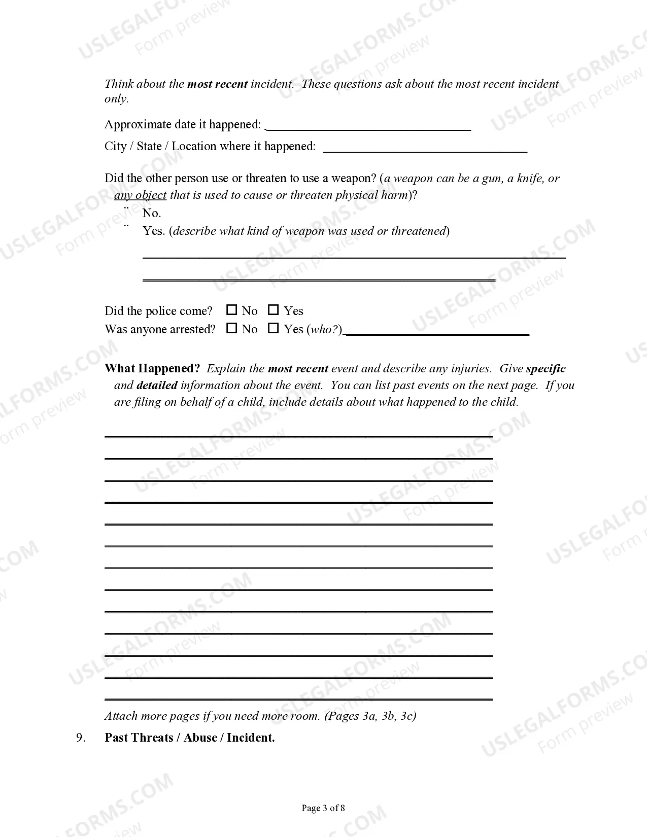 Preview Application for Protection Order Against Domestic Violence