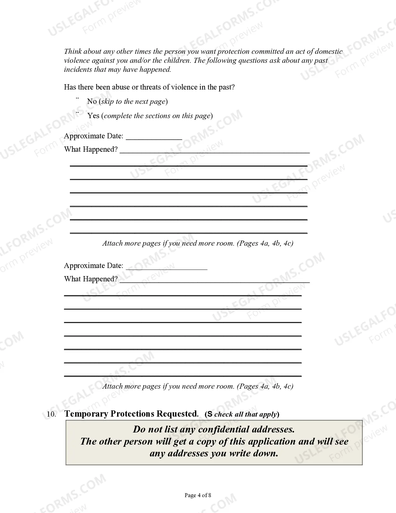 Preview Application for Protection Order Against Domestic Violence