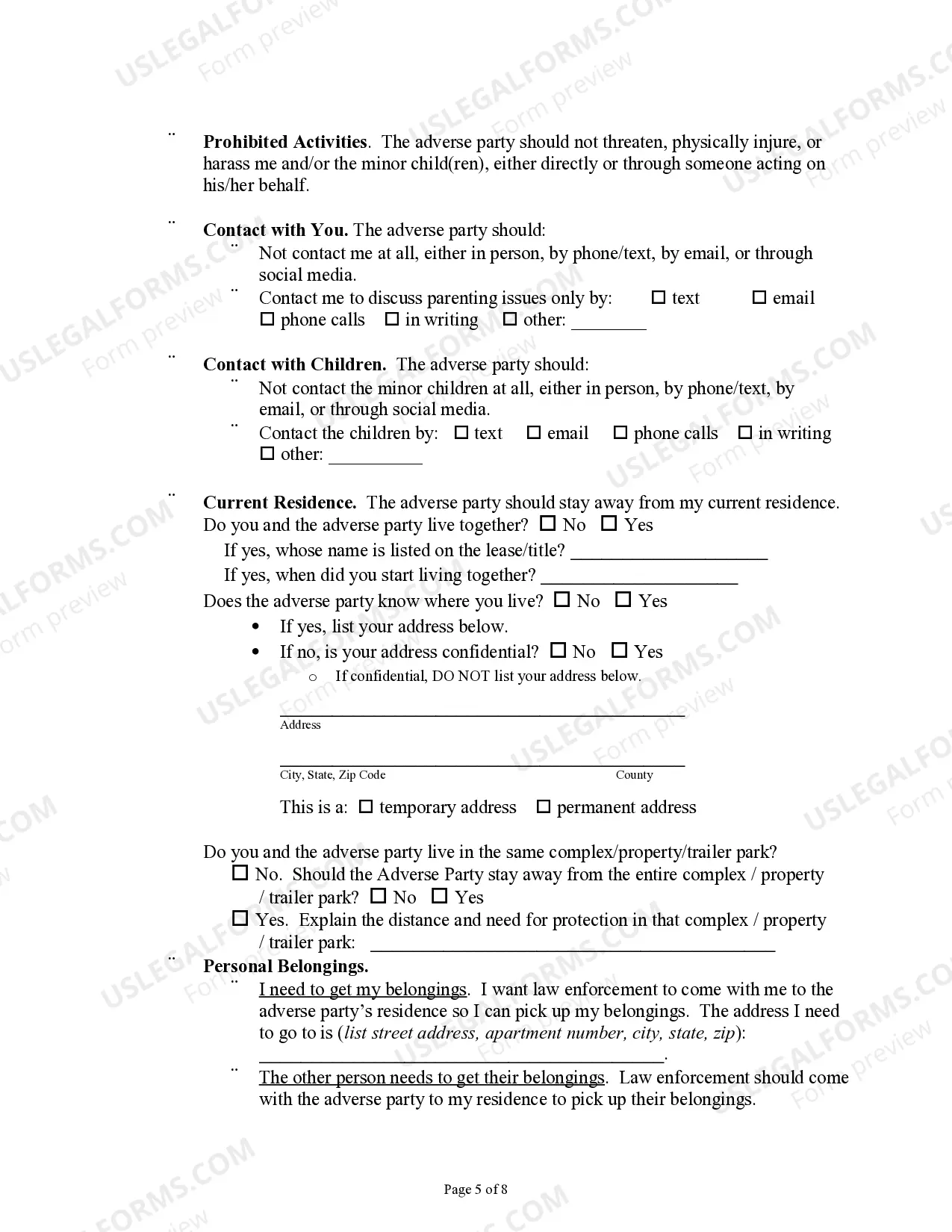 Preview Application for Protection Order Against Domestic Violence