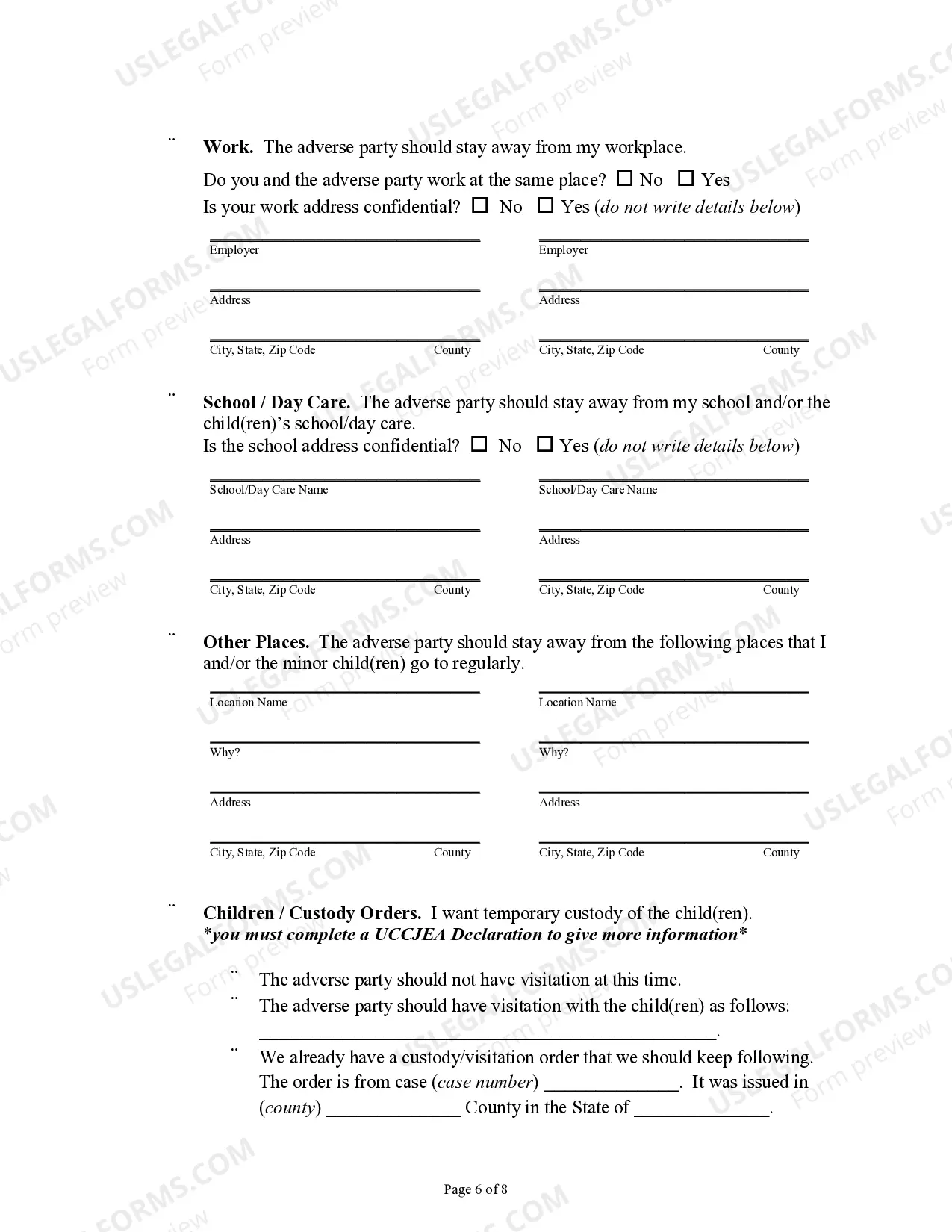 Preview Application for Protection Order Against Domestic Violence