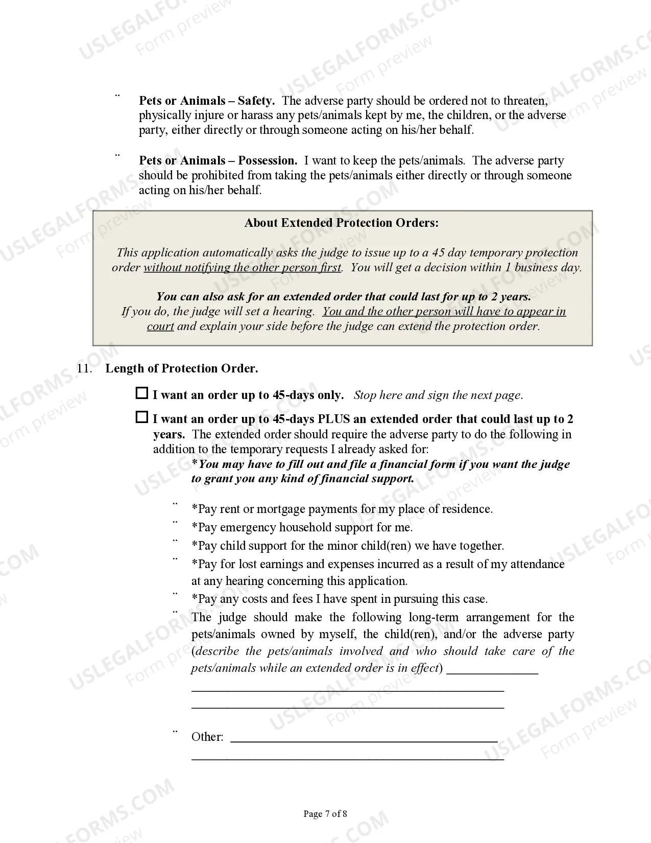 Preview Application for Protection Order Against Domestic Violence