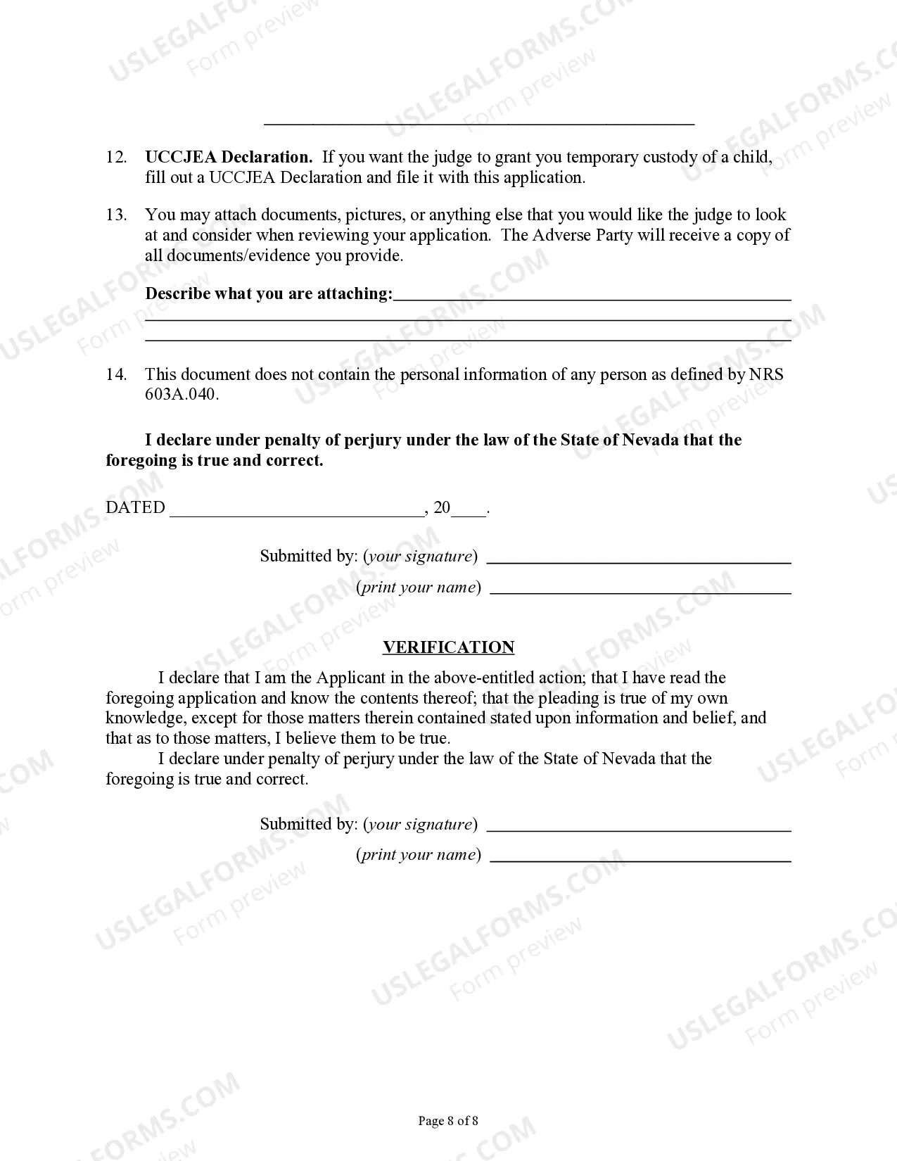 Preview Application for Protection Order Against Domestic Violence