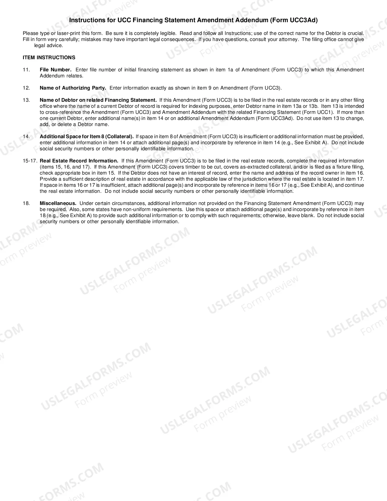 Preview Nevada UCC3 Financing Statement Amendment Addendum
