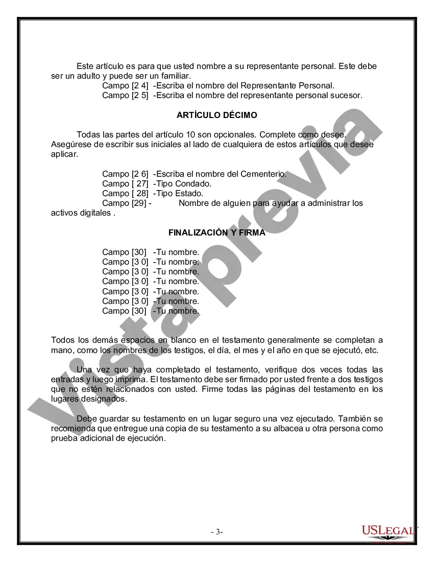 Preview Formulario de última voluntad y testamento legal para persona soltera sin hijos