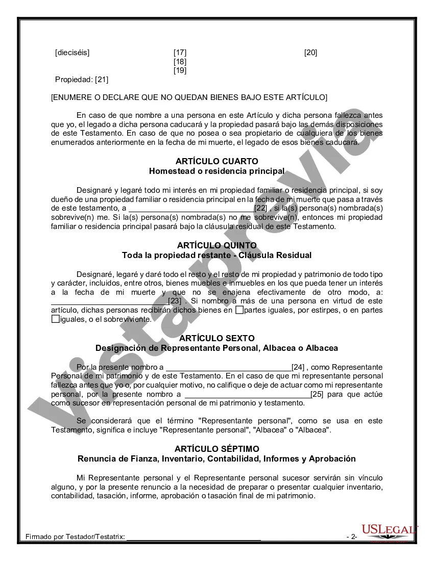 Preview Formulario de última voluntad y testamento legal para persona soltera sin hijos
