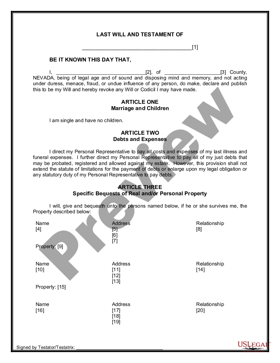 page 6 Legal Last Will and Testament Form for Single Person with No Children preview