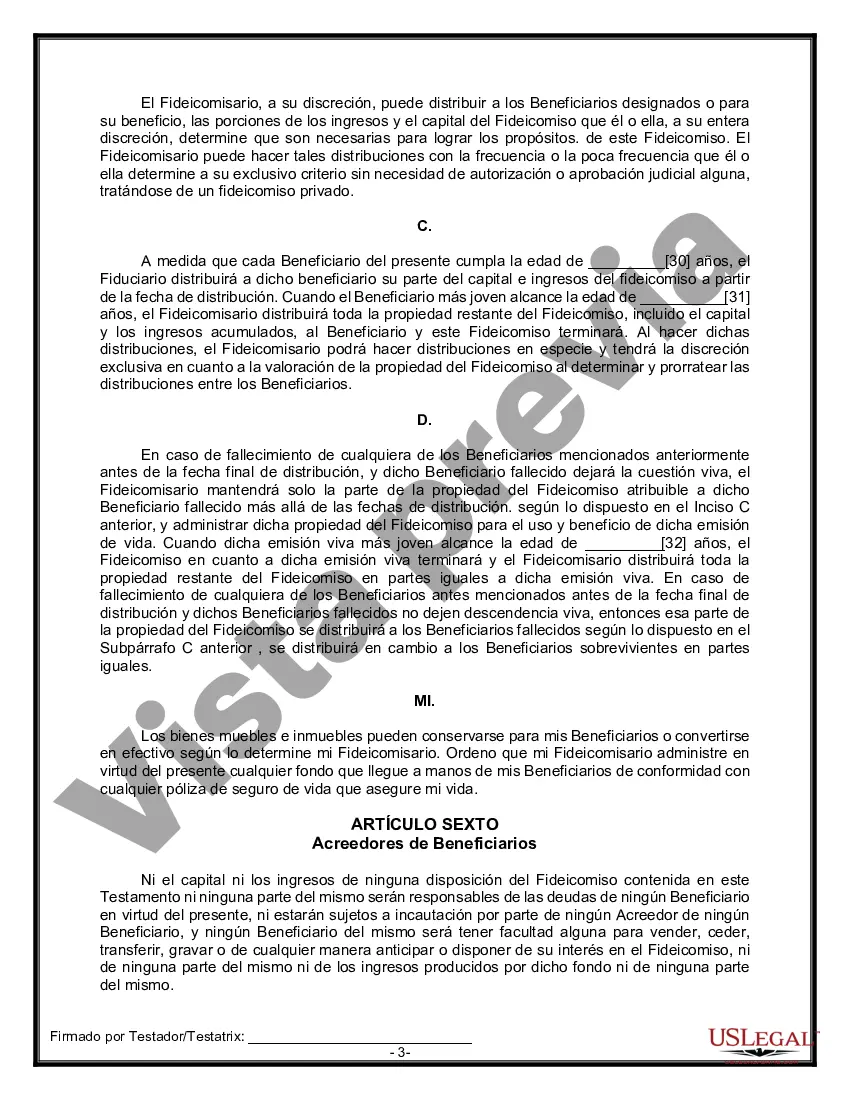 Preview Formulario Legal de Última Voluntad y Testamento para una Persona Soltera con Hijos Menores