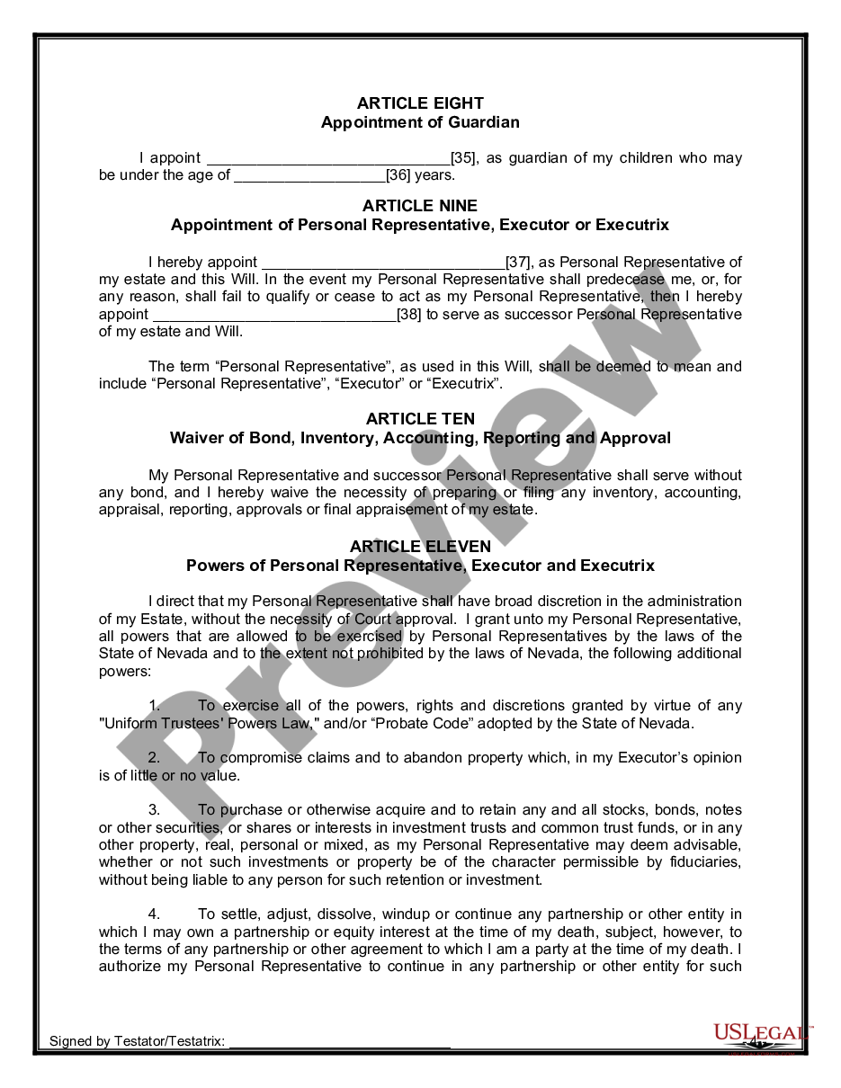 page 9 Legal Last Will and Testament Form for a Single Person with Minor Children preview