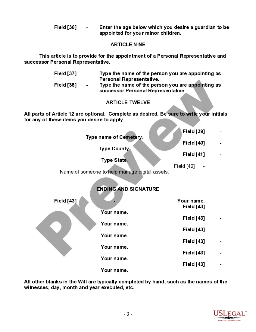 Preview Last Will and Testament for a Single Person with Minor Children