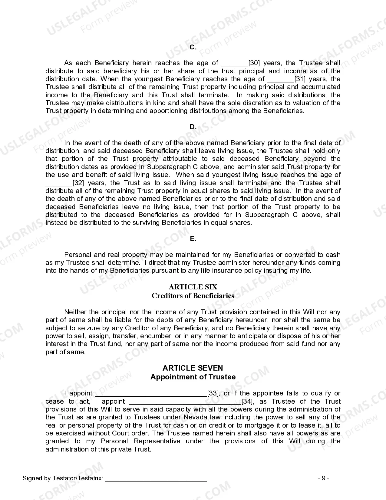 Preview Last Will and Testament for Single Person with Adult and Minor Children