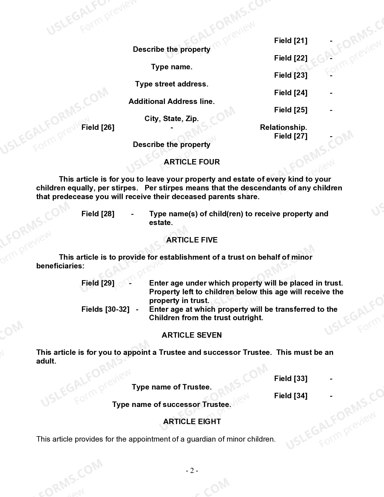 Preview Last Will and Testament for Single Person with Adult and Minor Children