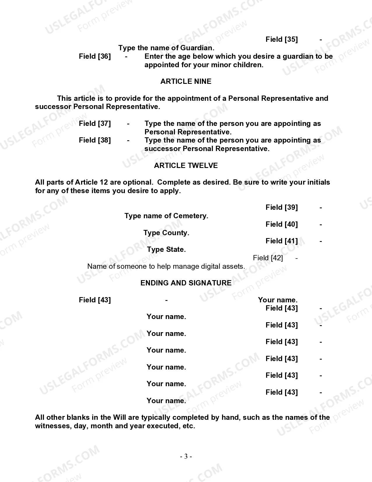 Preview Last Will and Testament for Single Person with Adult and Minor Children