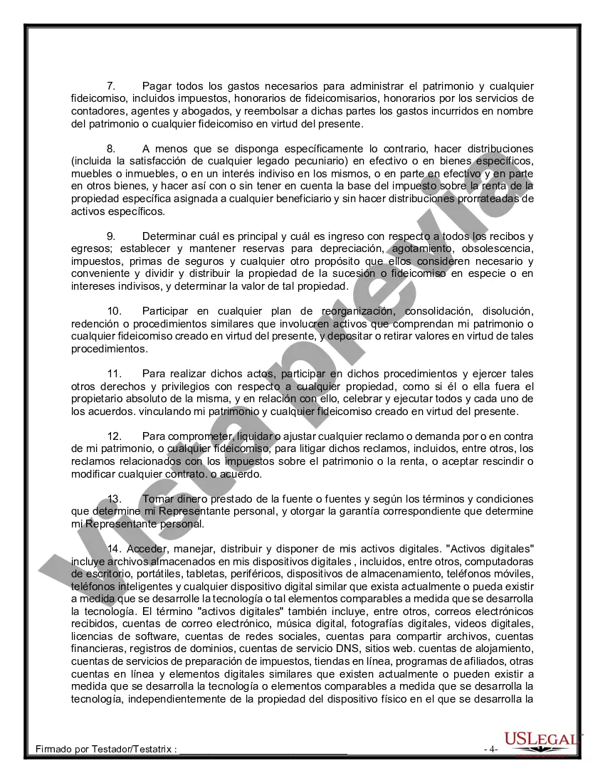 Preview Formulario Legal de Última Voluntad y Testamento para Persona Soltera con Hijos Adultos