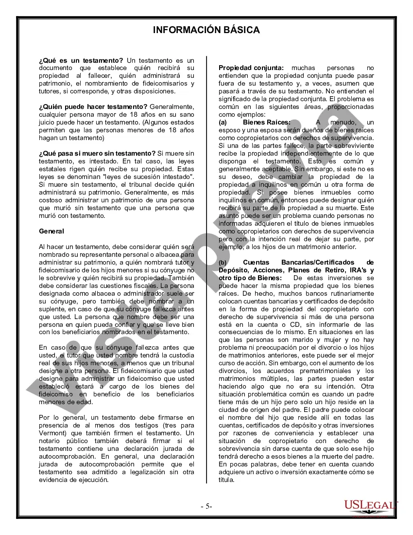 Preview Formulario Legal de Última Voluntad y Testamento para Persona Soltera con Hijos Adultos