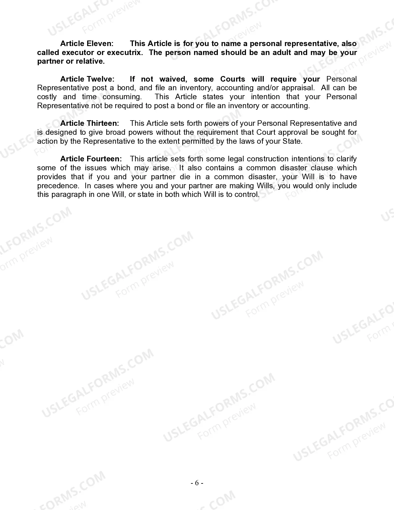 Preview Last Will and Testament for Domestic Partner with Minor Children from Prior Marriage