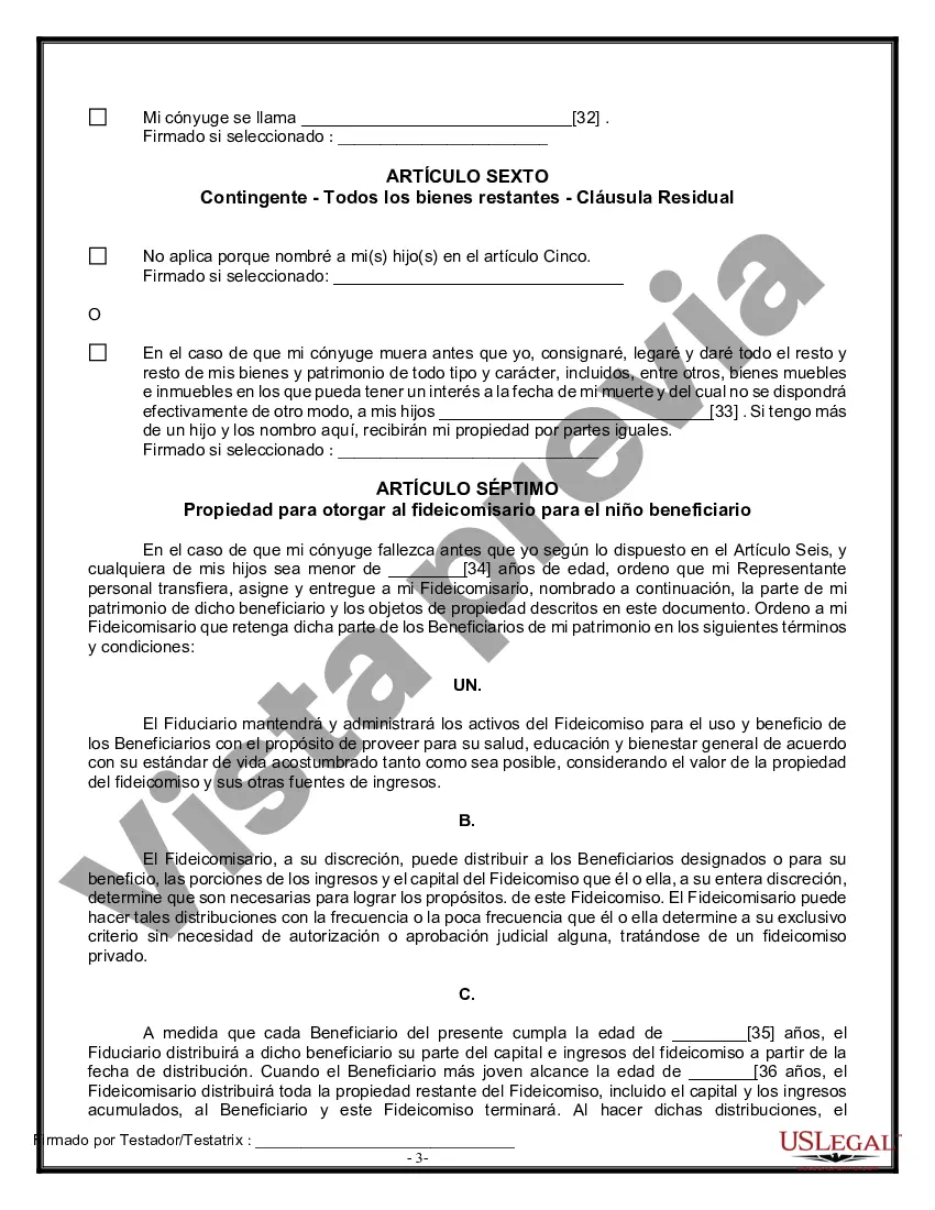 Preview Última voluntad y testamento legal para persona casada con hijos menores de edad de un matrimonio anterior